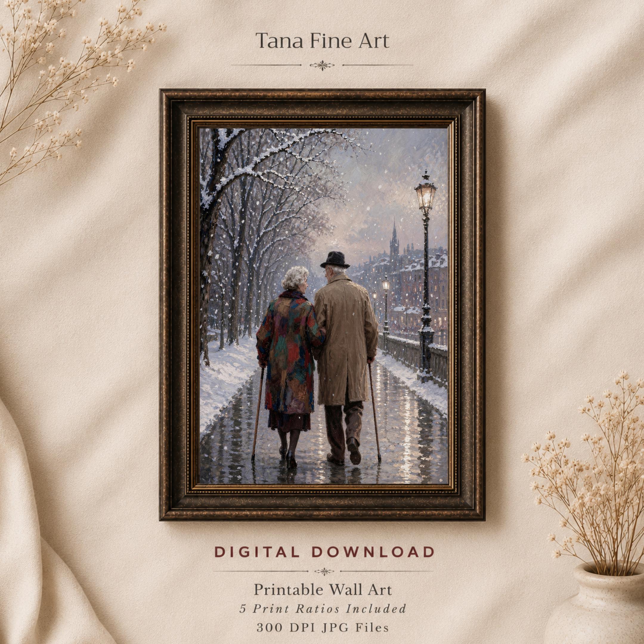 Elderly Couple Wall Art | Winter Love Print | Romantic City Printable Digital Download — image 8