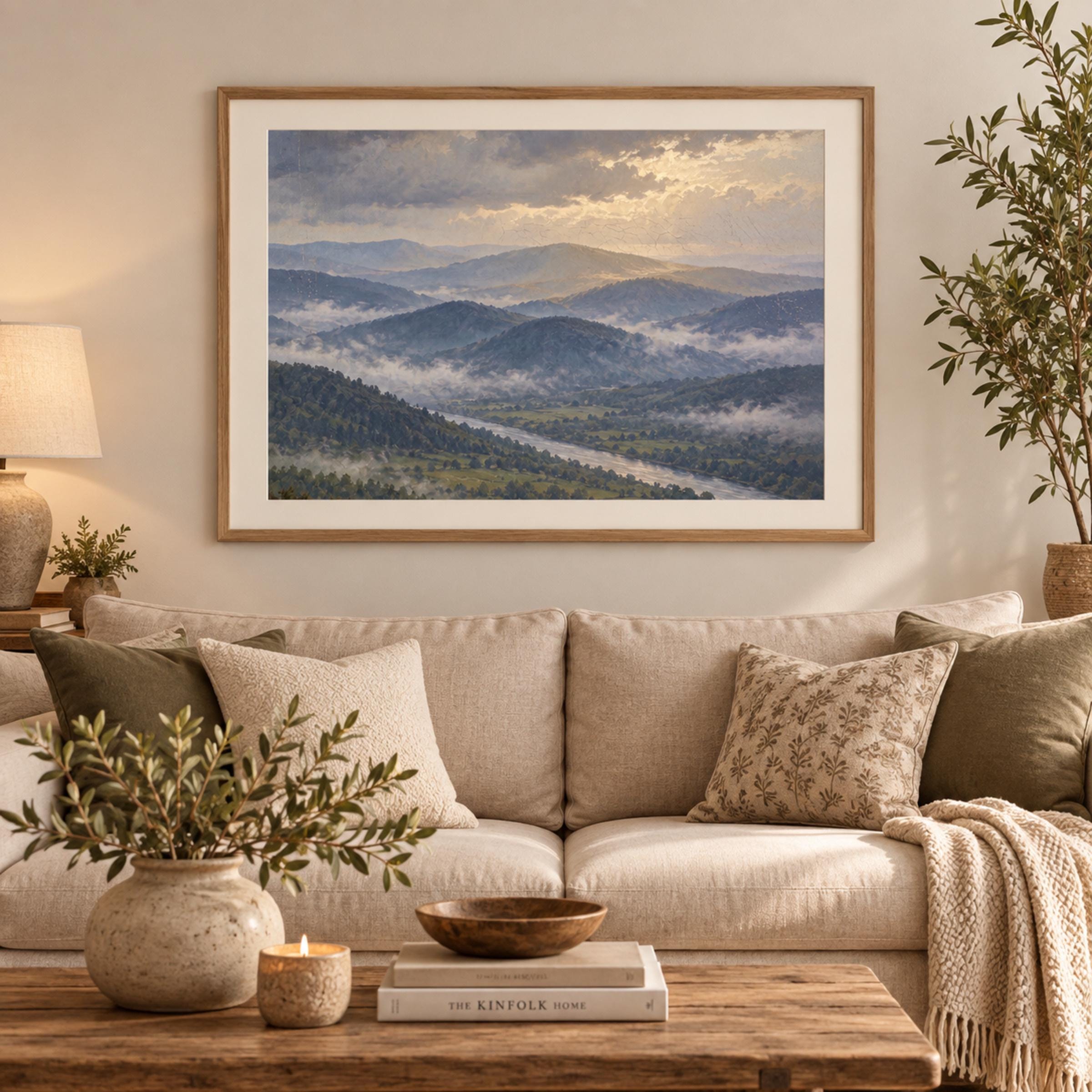 Misty Mountain Valley Printable Wall Art, Serene Blue Landscape Nature Home Decor Digital Download — image 4