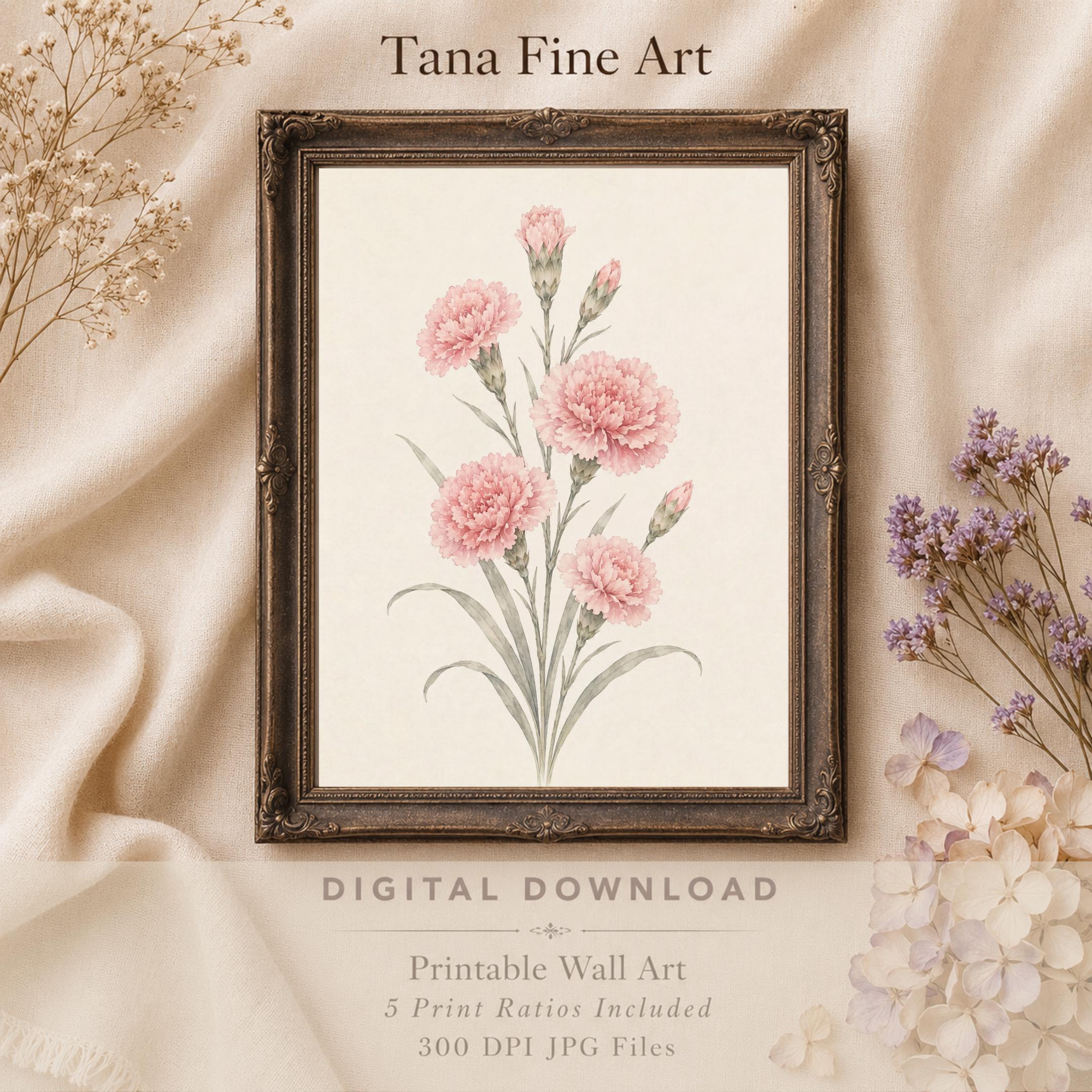 January Birth Flower Print | Carnation Printable Wall Art | Pink Botanical Gift Decor Digital Download — image 8