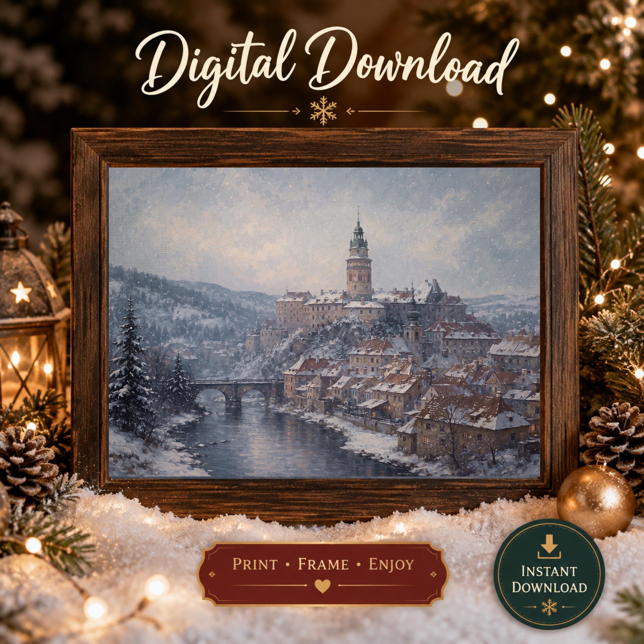 Český Krumlov-Inspired Snowy Riverside — image 8