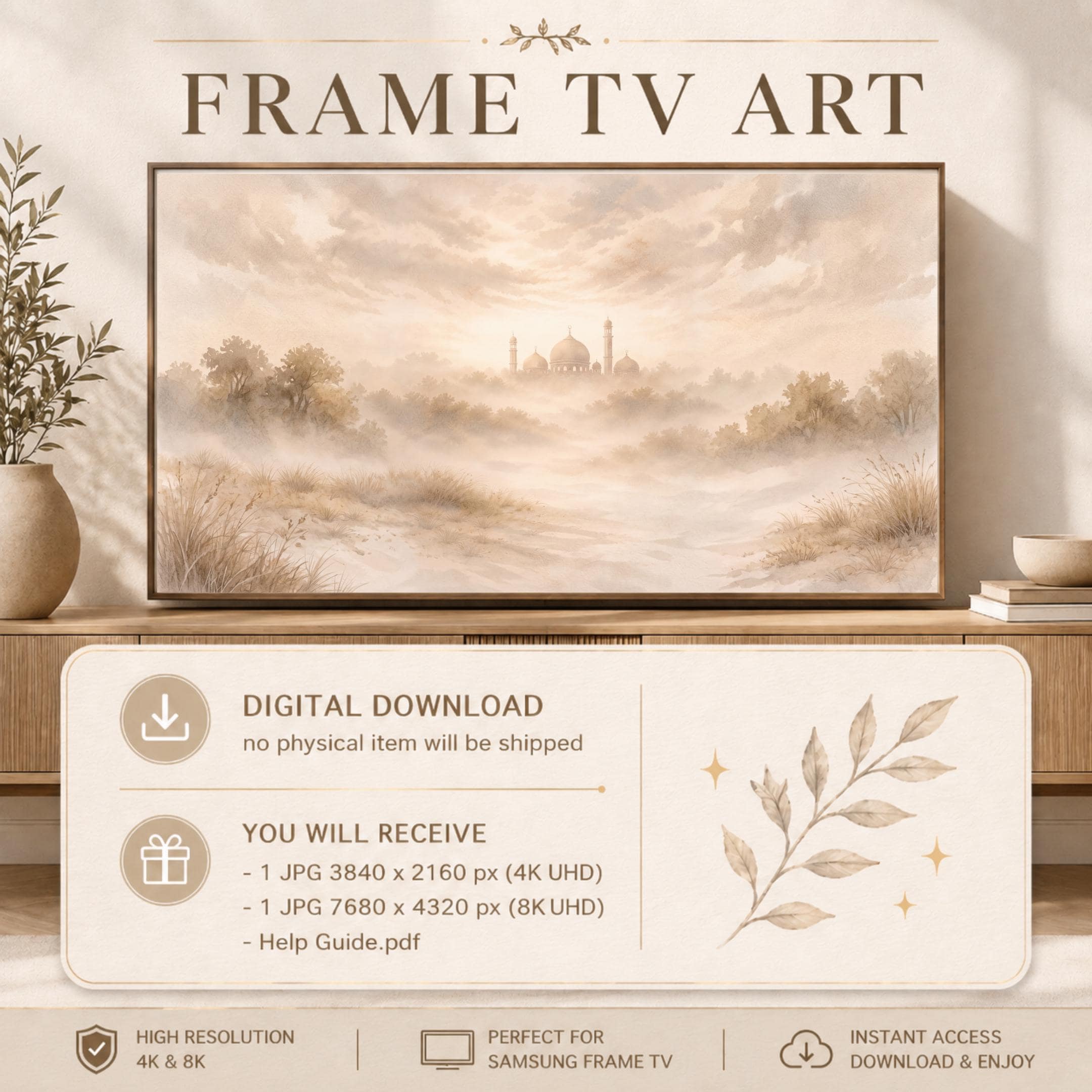 Islamic Frame TV Art | Neutral Desert Mosque Landscape | Digital Download — image 7
