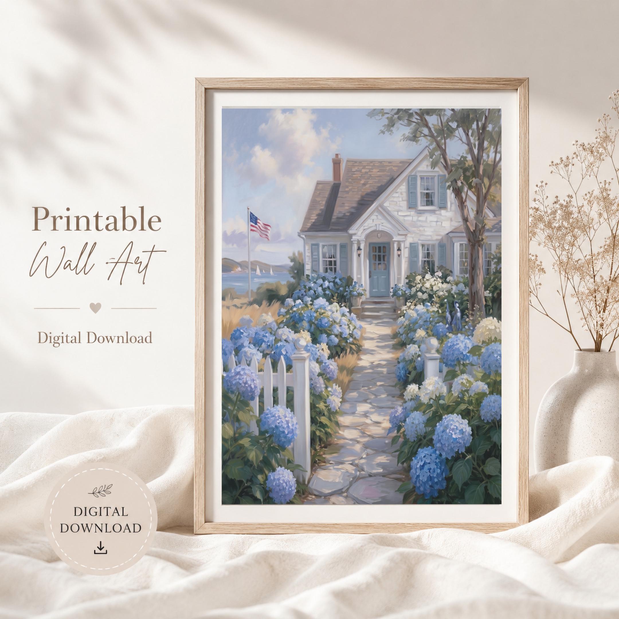 Coastal Cottage Wall Art, Blue Hydrangea Garden Path, Summer Beach House Decor (Digital Download) — image 6