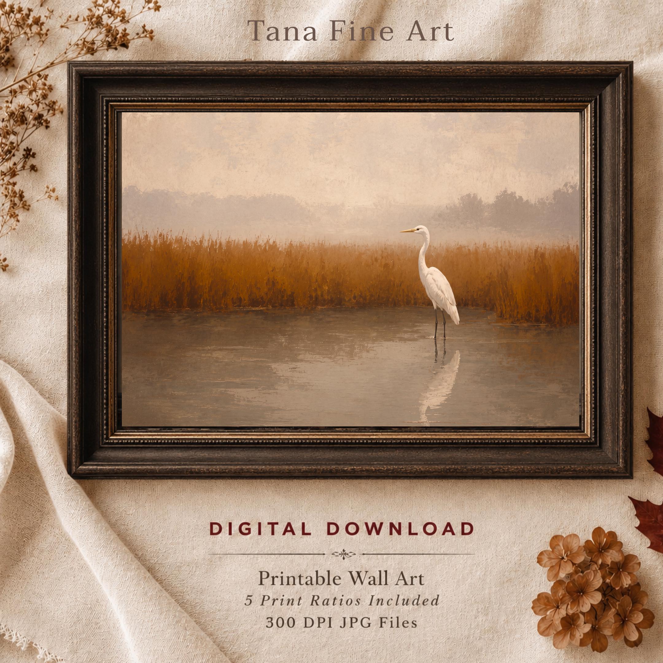 Egret Wall Art | White Heron Marsh Landscape Print | Neutral Bird Printable | Fall Digital Download — image 8