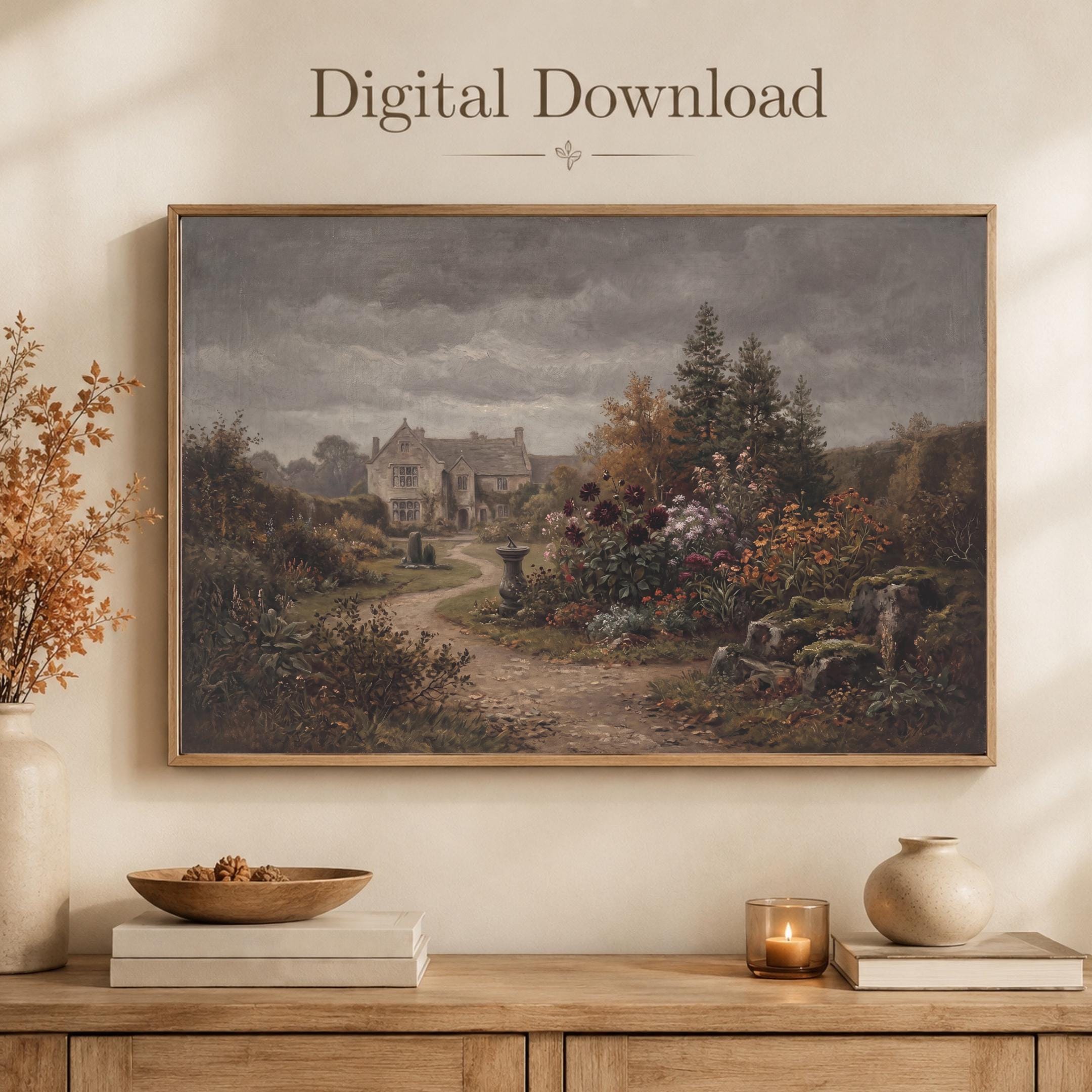 Moody Fall English Garden Art, Rustic Landscape Print, Vintage Cottage Manor (Digital Download) — image 7