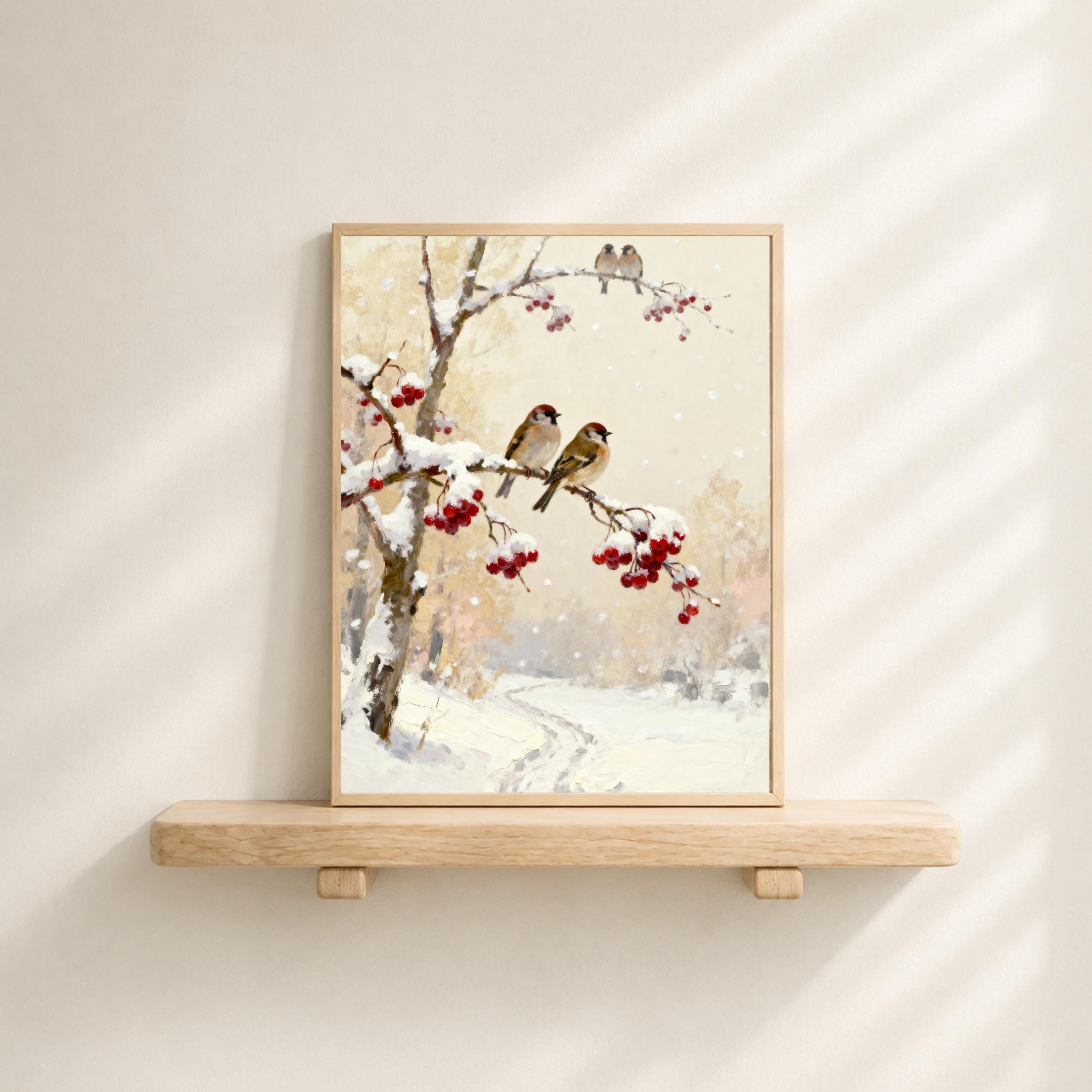 Winter Bird Wall Art | Snowy Red Berry Print | Christmas Printable Digital Download — image 9