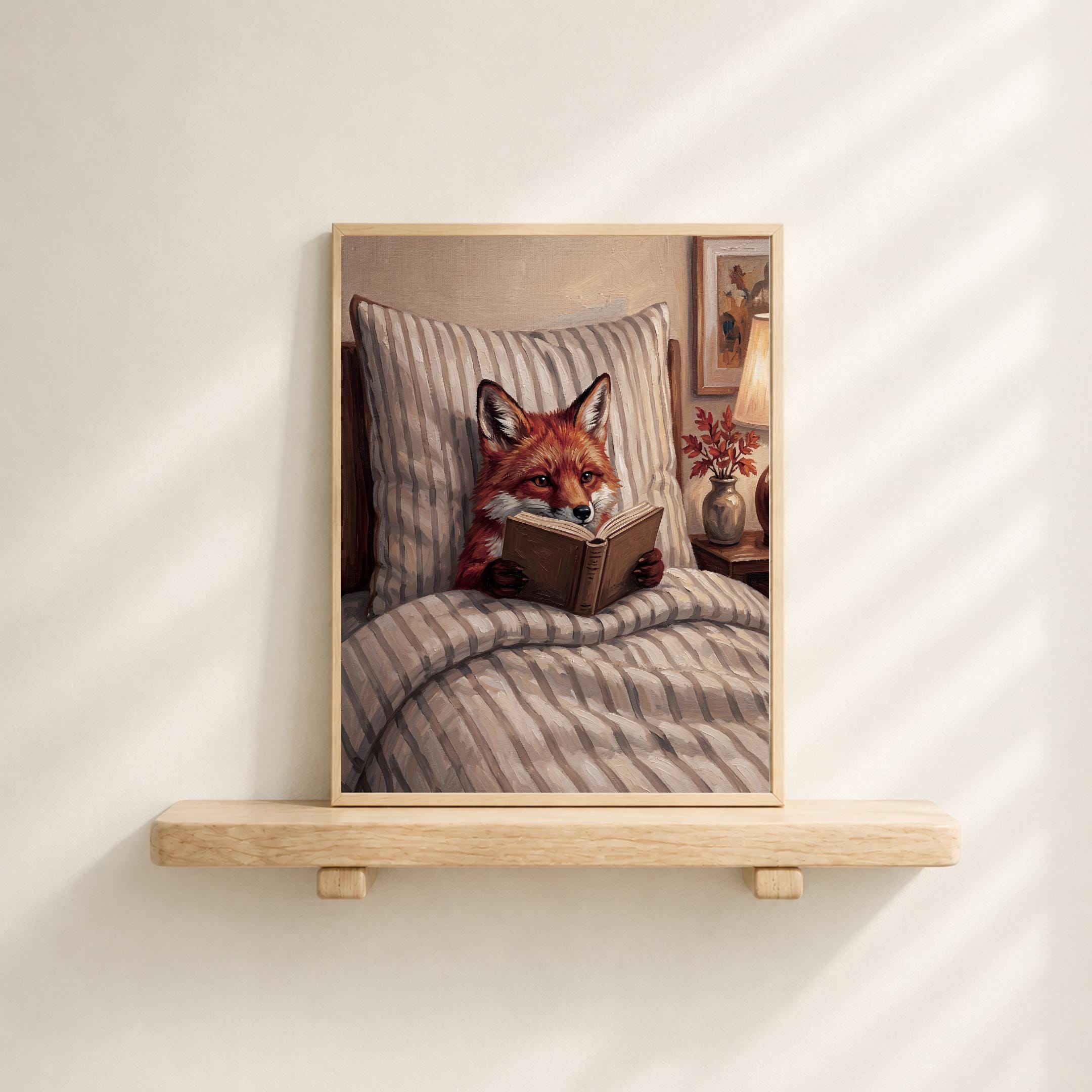 Fox Woodland Nursery Art, Fox Reading in Bed, Cozy, Kids Room Digital Download — image 6