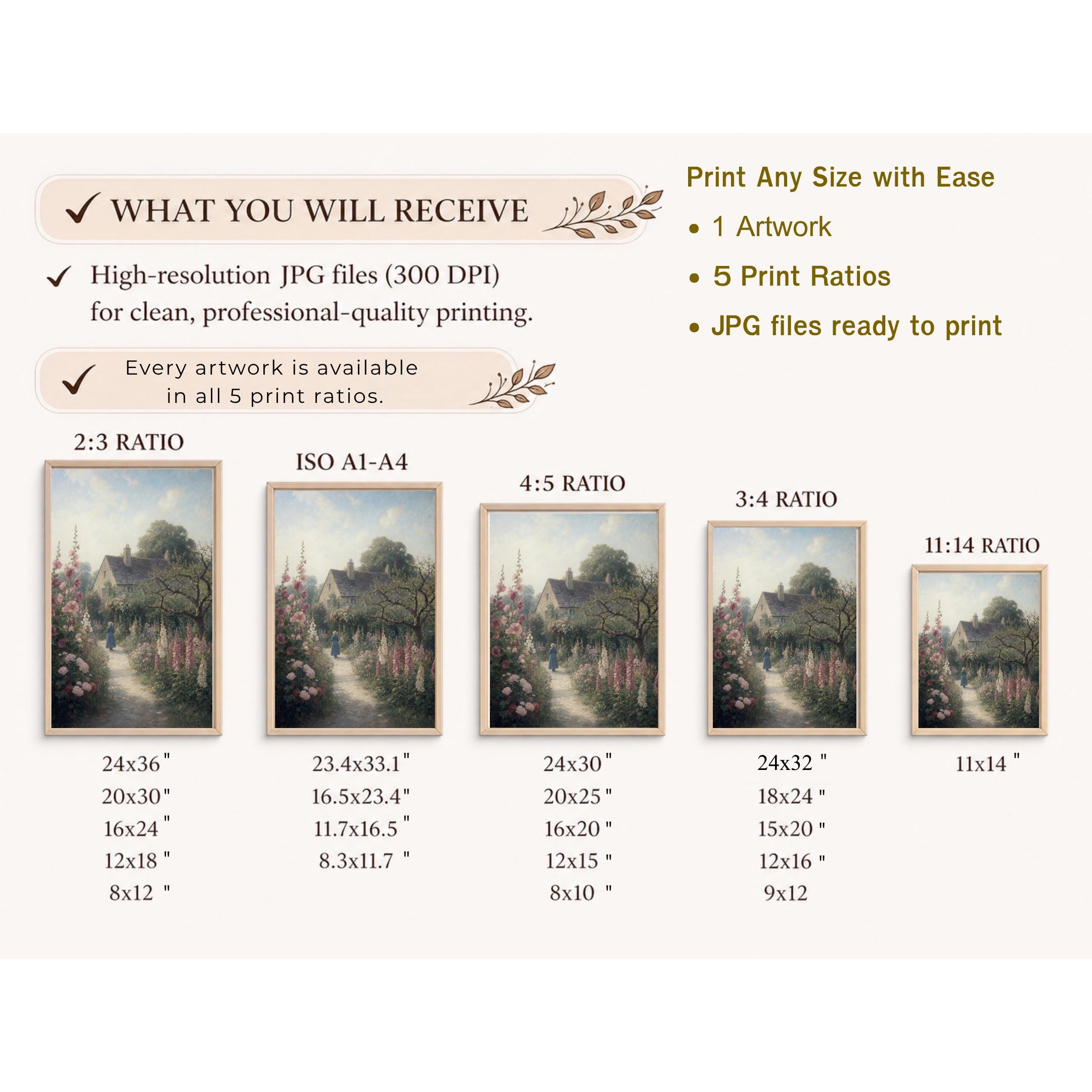 Vintage Woman Walking Cottage Garden Wall Art | English Flower Garden Print | Printable Digital Download — image 7