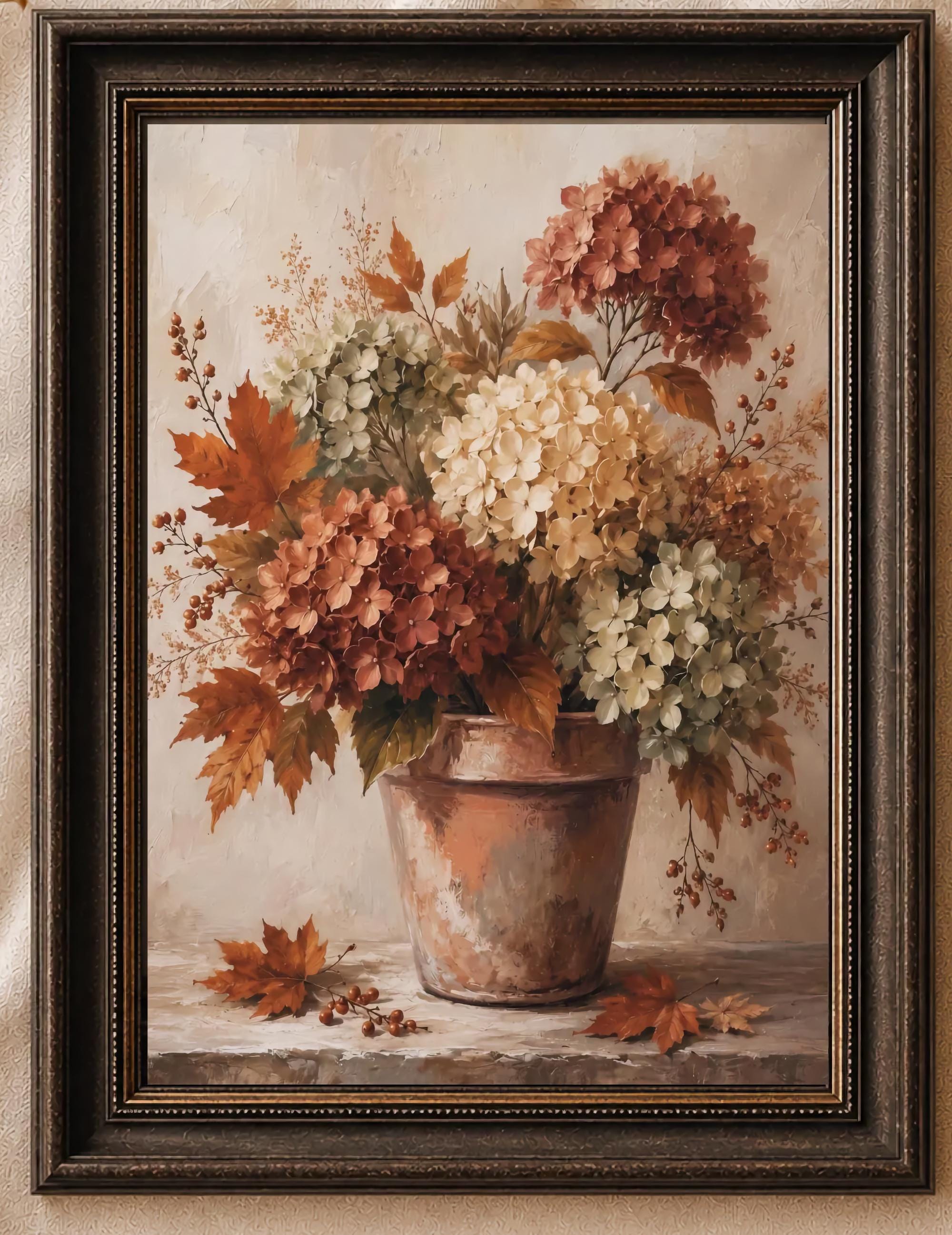 Fall Hydrangea Wall Art, Autumn Floral Pot Farmhouse Print, Rustic Cottage Flower (Digital Download) — image 2