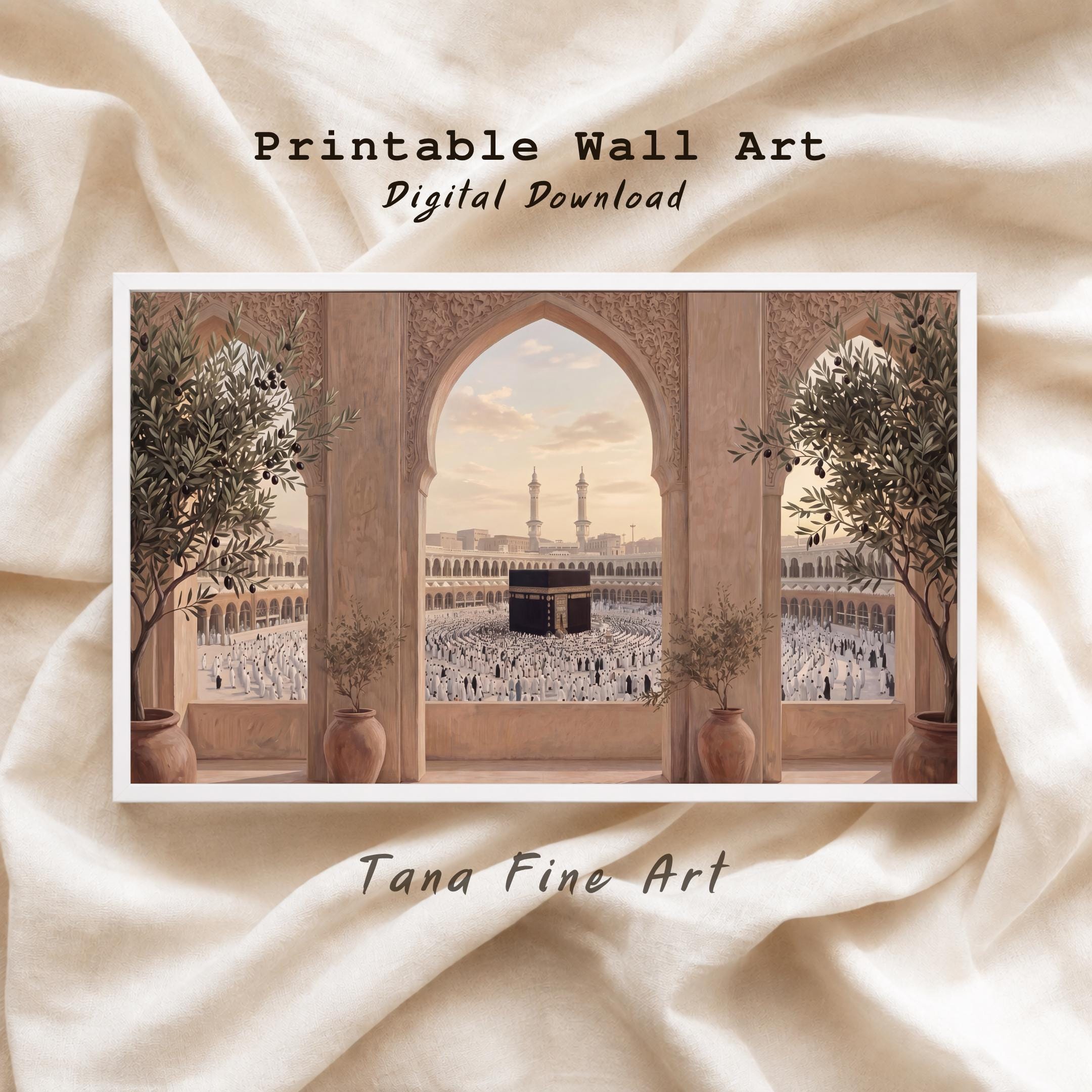 Islamic Kaaba Arch Printable Wall Art, Mecca Wall Decor, Neutral Prayer Room Digital Download — image 6