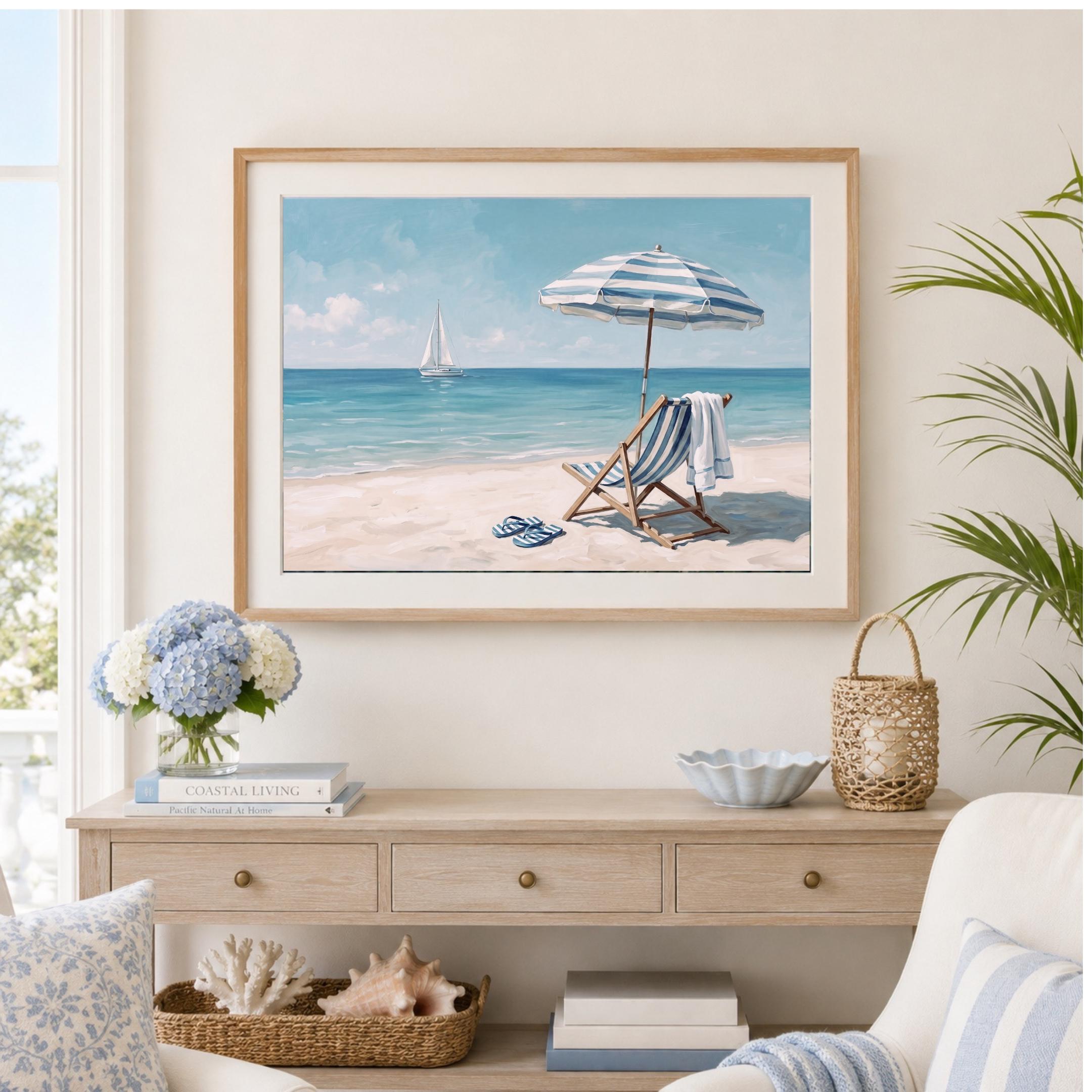 Coastal Beach Sailboat Print, Summer Ocean Shoreline, Beach House Decor (Digital Download) — image 3