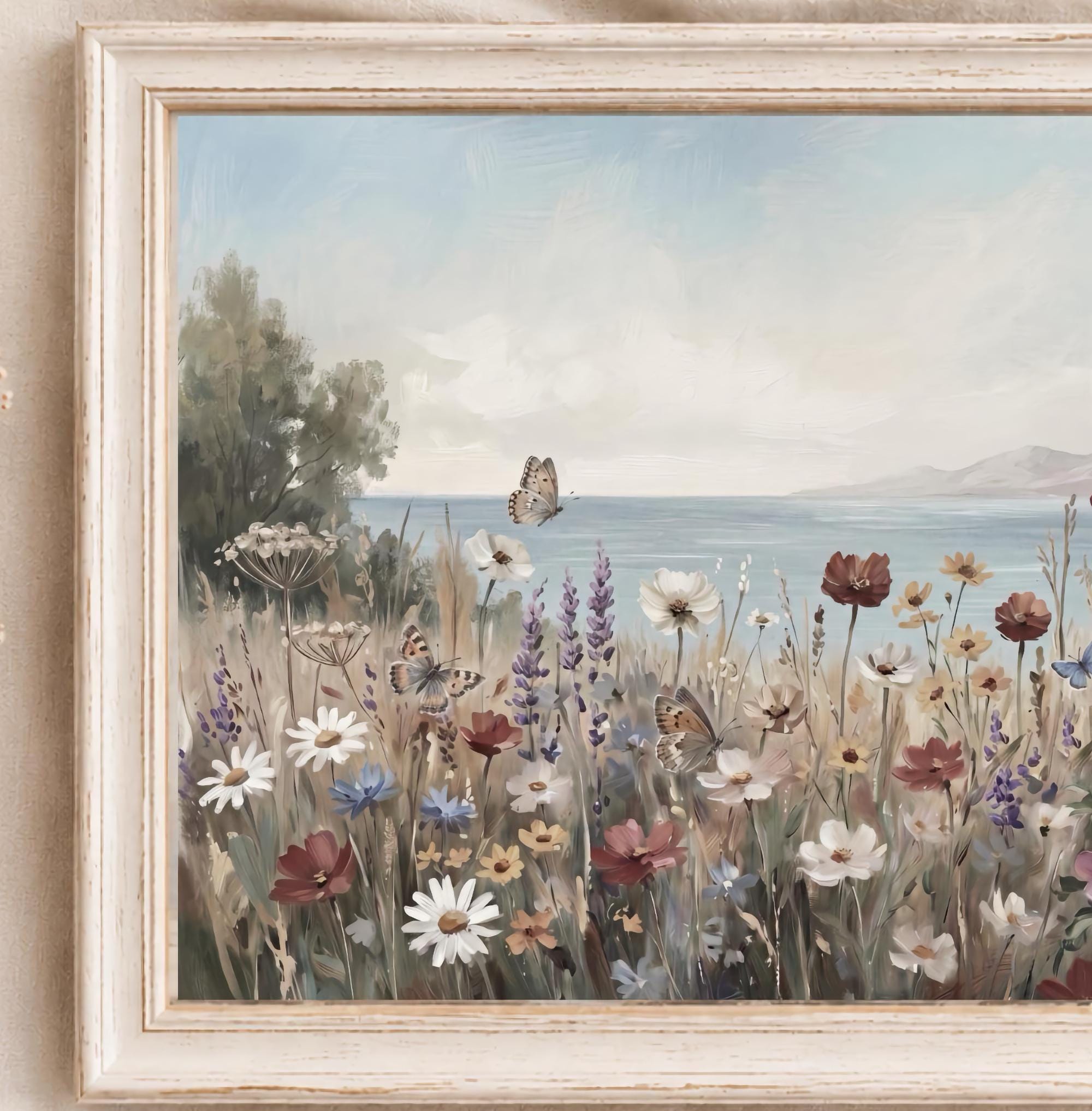 Coastal Wildflower Wall Art, Butterfly Seaside Meadow Print, Summer Cottage Ocean Decor (Digital Download) — image 2