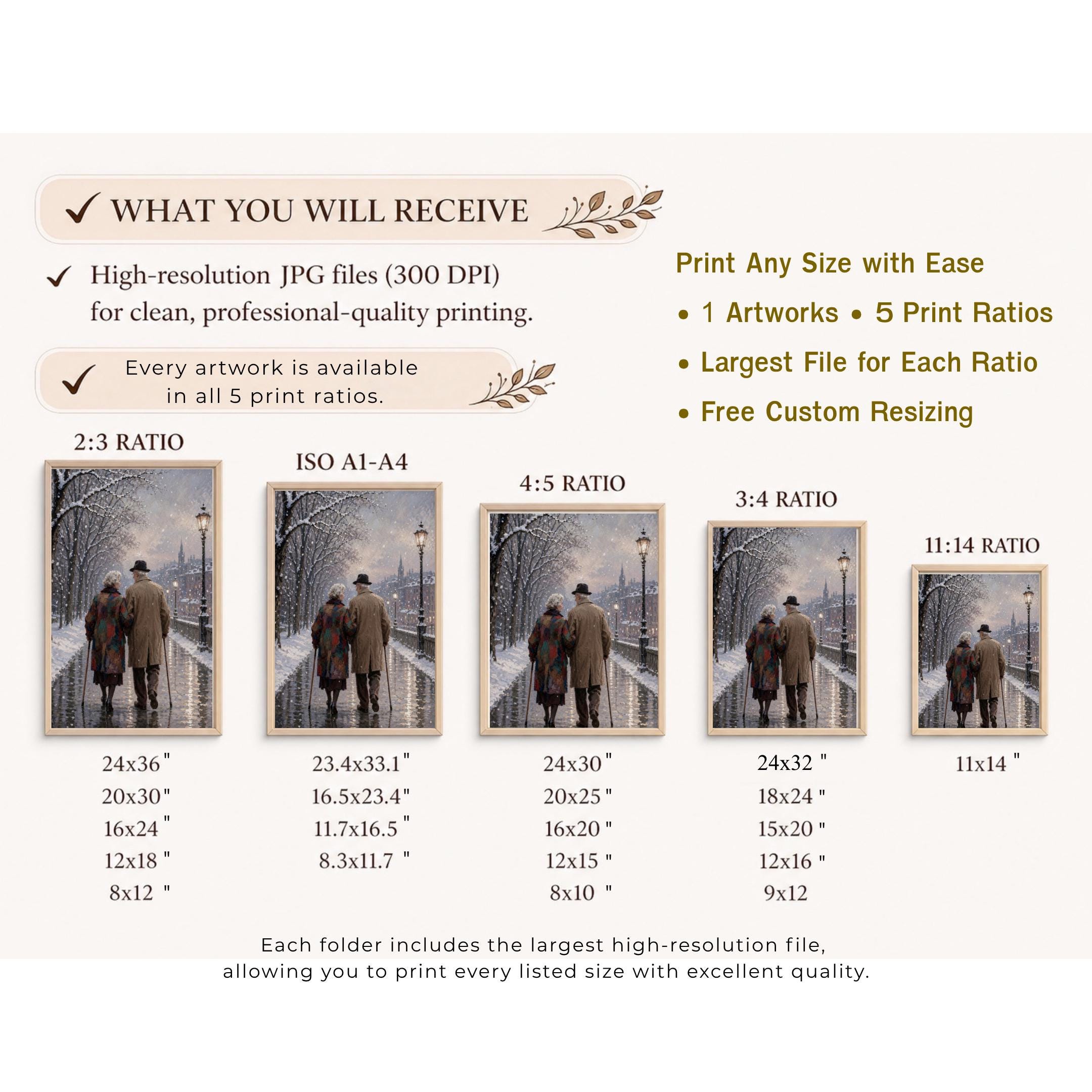 Elderly Couple Wall Art | Winter Love Print | Romantic City Printable Digital Download — image 9