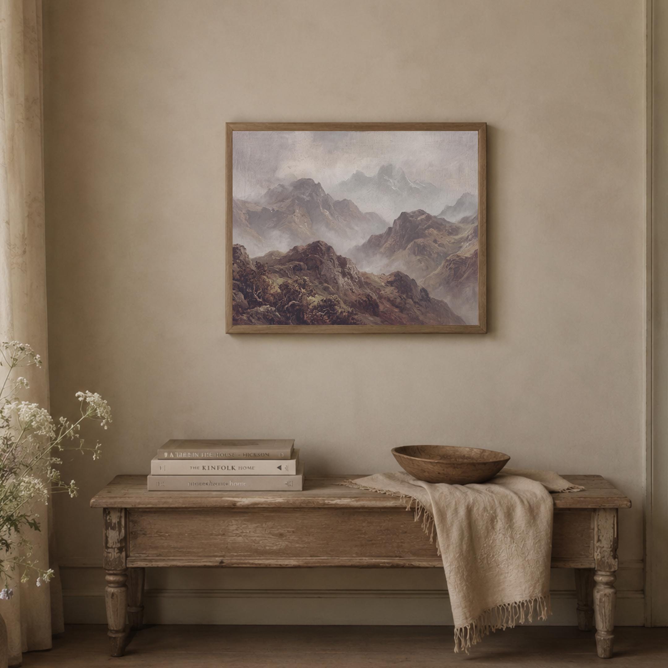 Rustic Mountain Wall Art, Vintage Misty Alpine Landscape, Earthy Wilderness Home Decor, Digital Download — image 8