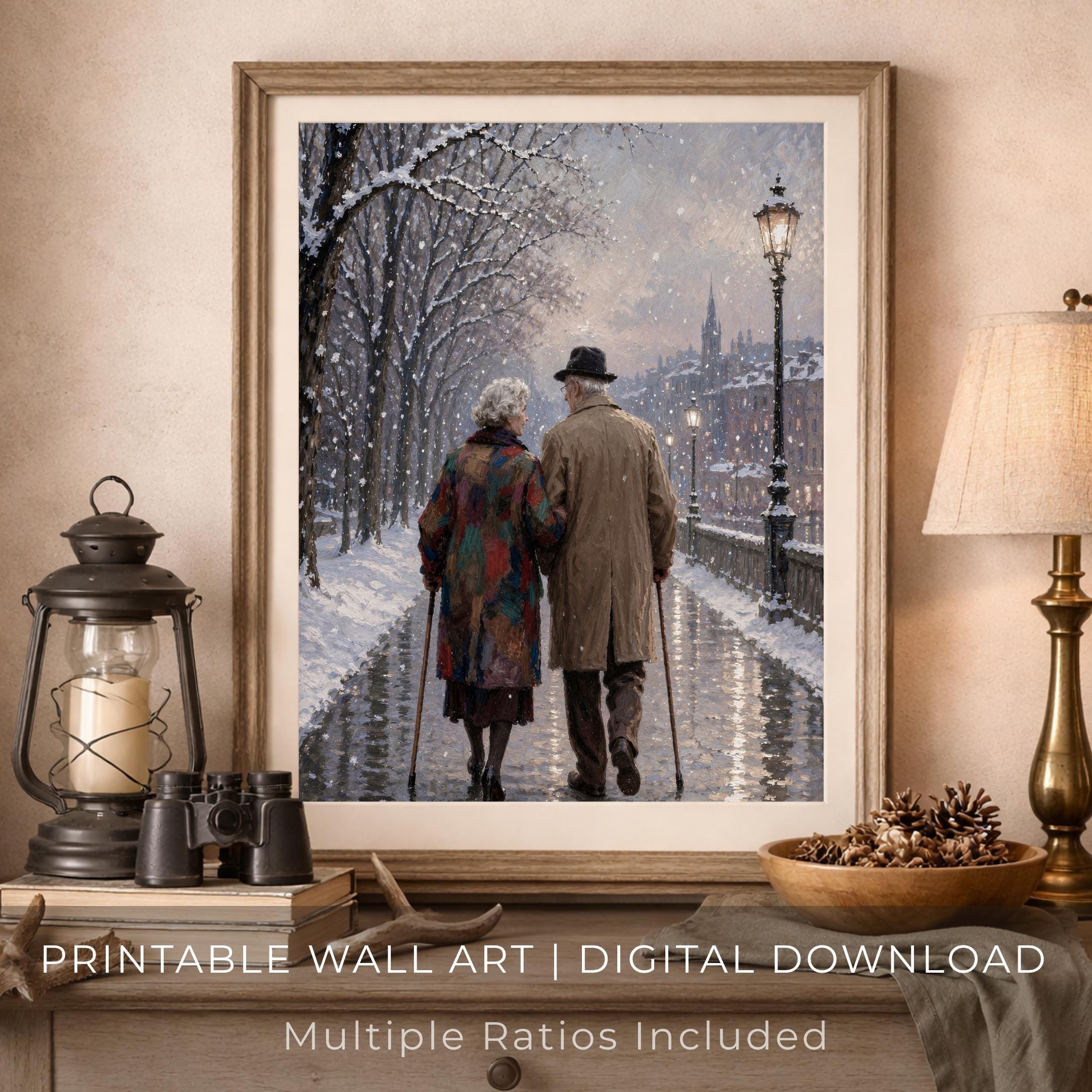 Elderly Couple Wall Art | Winter Love Print | Romantic City Printable Digital Download — image 3