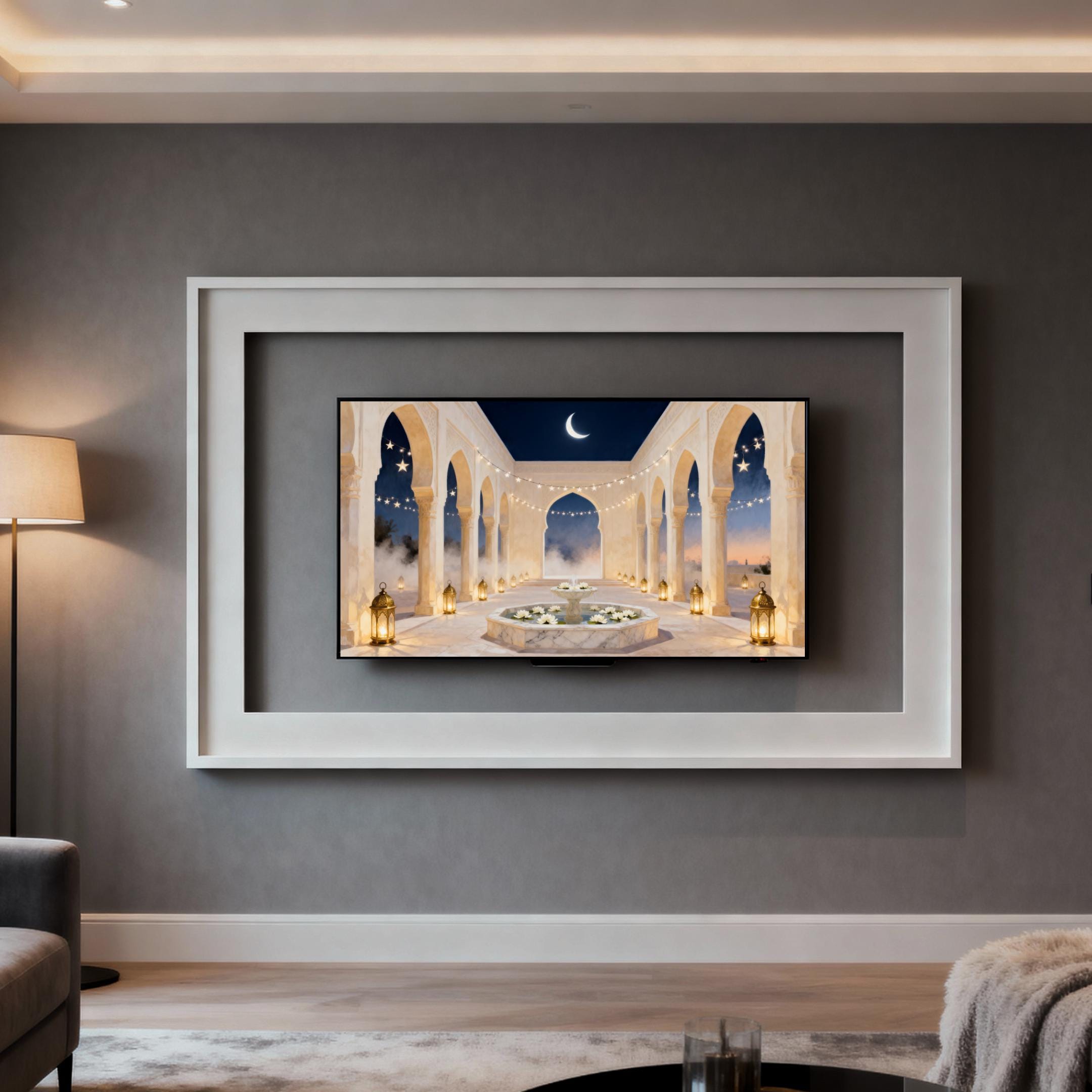 Ramadan Frame TV Art | Moonlit Courtyard Fountain | 4K Digital Download — image 3
