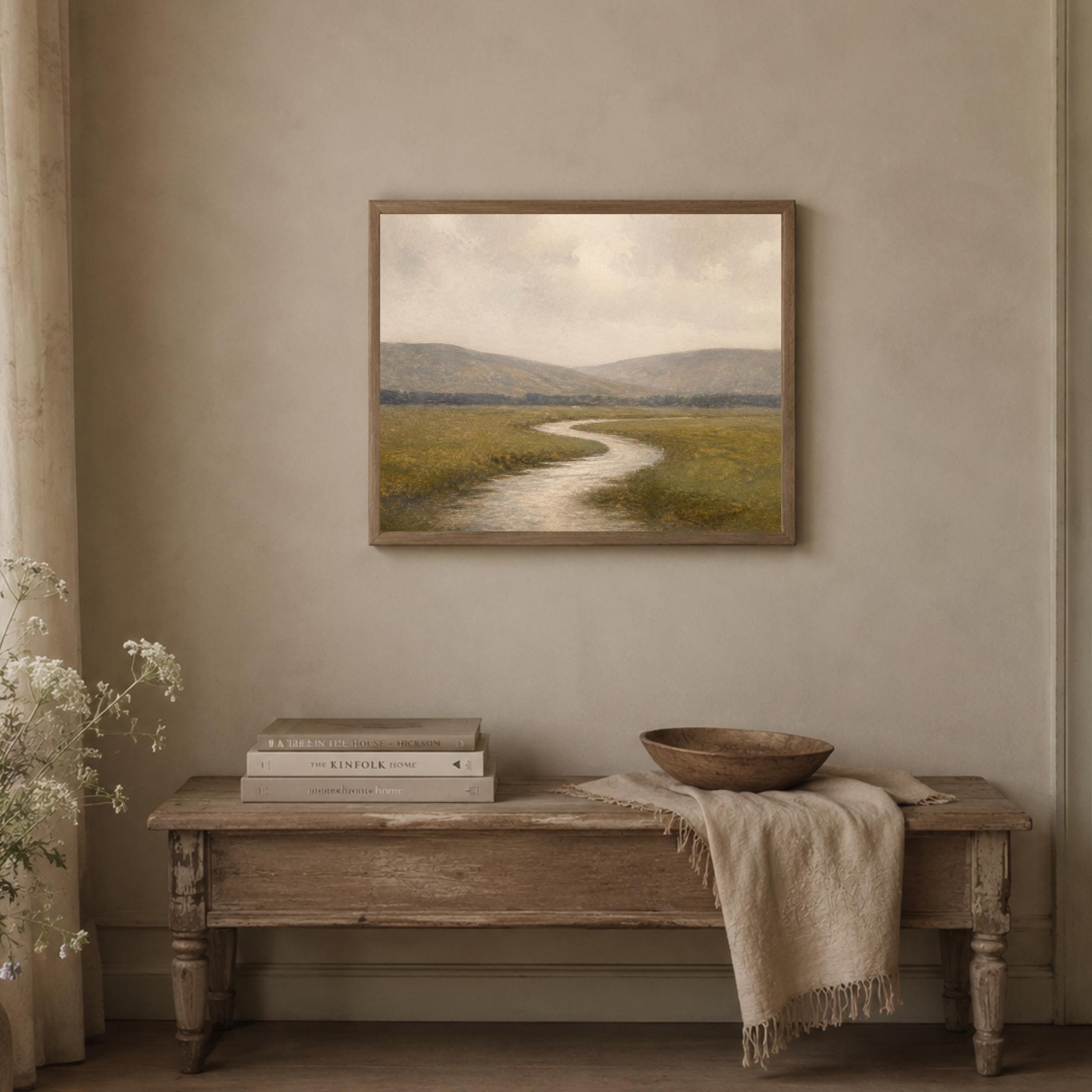 River Landscape Wall Art | Neutral Meadow Print | Vintage Nature Digital Download — image 6
