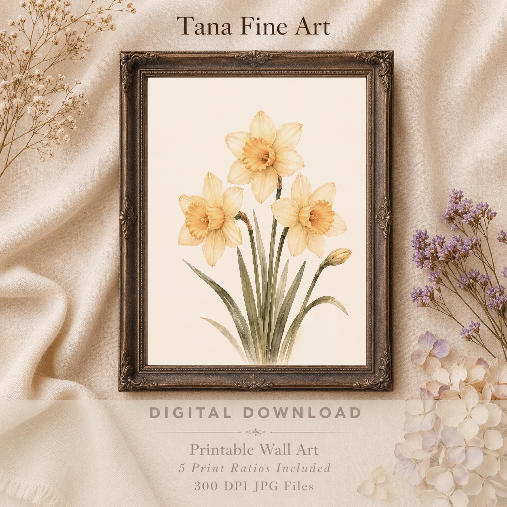 March Birth Flower Print | Daffodil Printable Wall Art | Yellow Botanical Gift Decor Digital Download — image 9