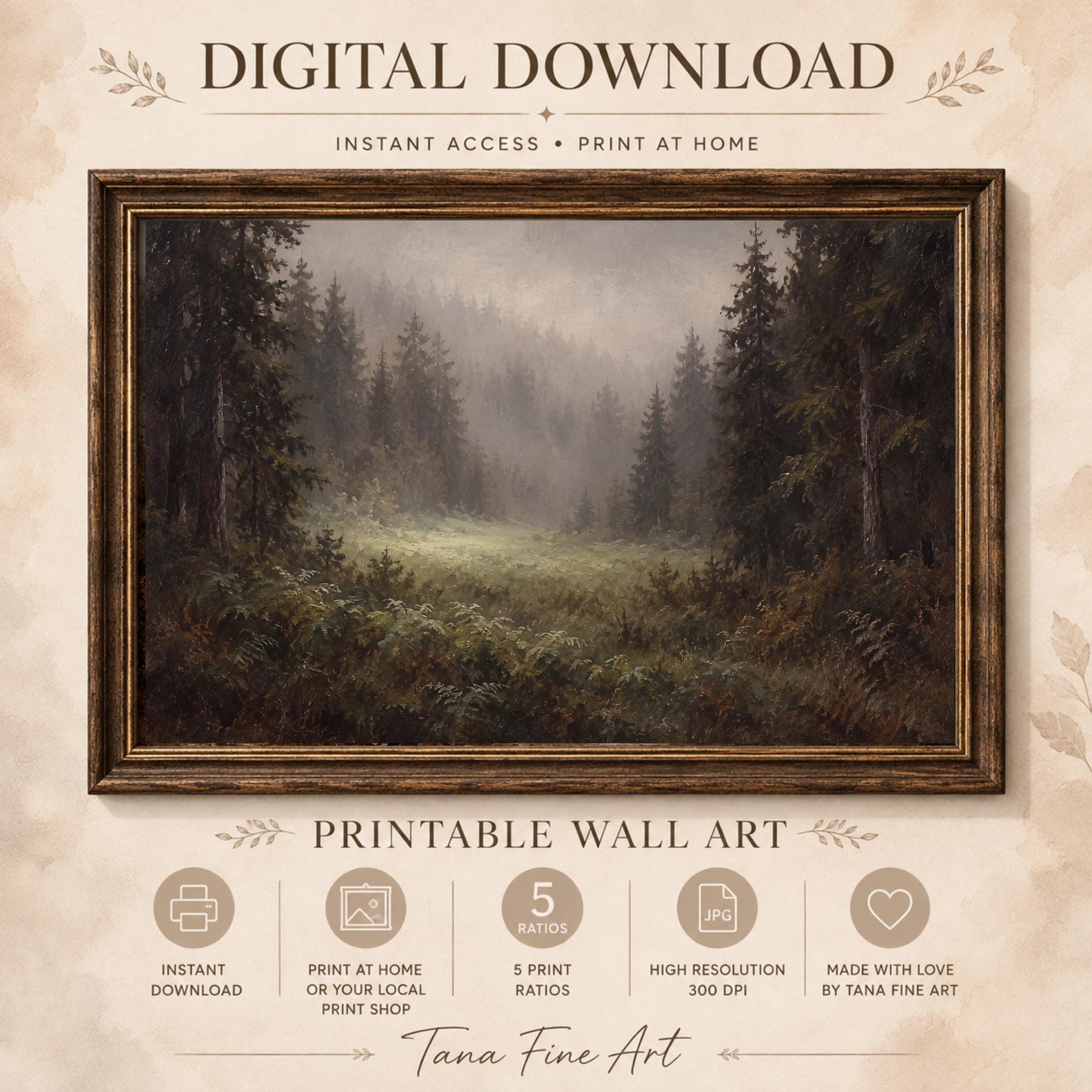 Misty Forest Printable Wall Art, Moody Evergreen Landscape, Rustic Cabin Decor Digital Download — image 8