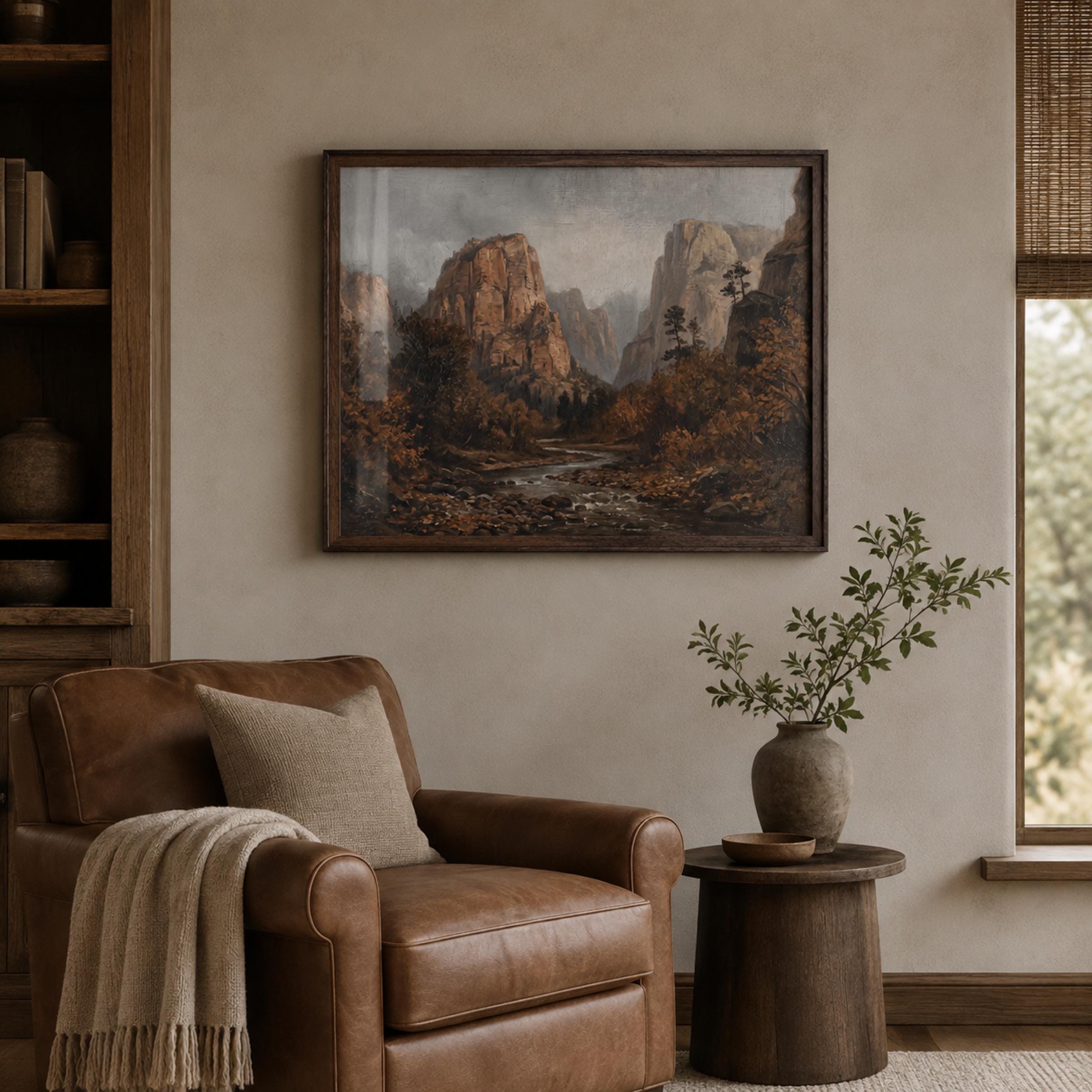 Fall Canyon Wall Art | Moody River Landscape Print | Vintage Nature Printable Digital Download — image 3