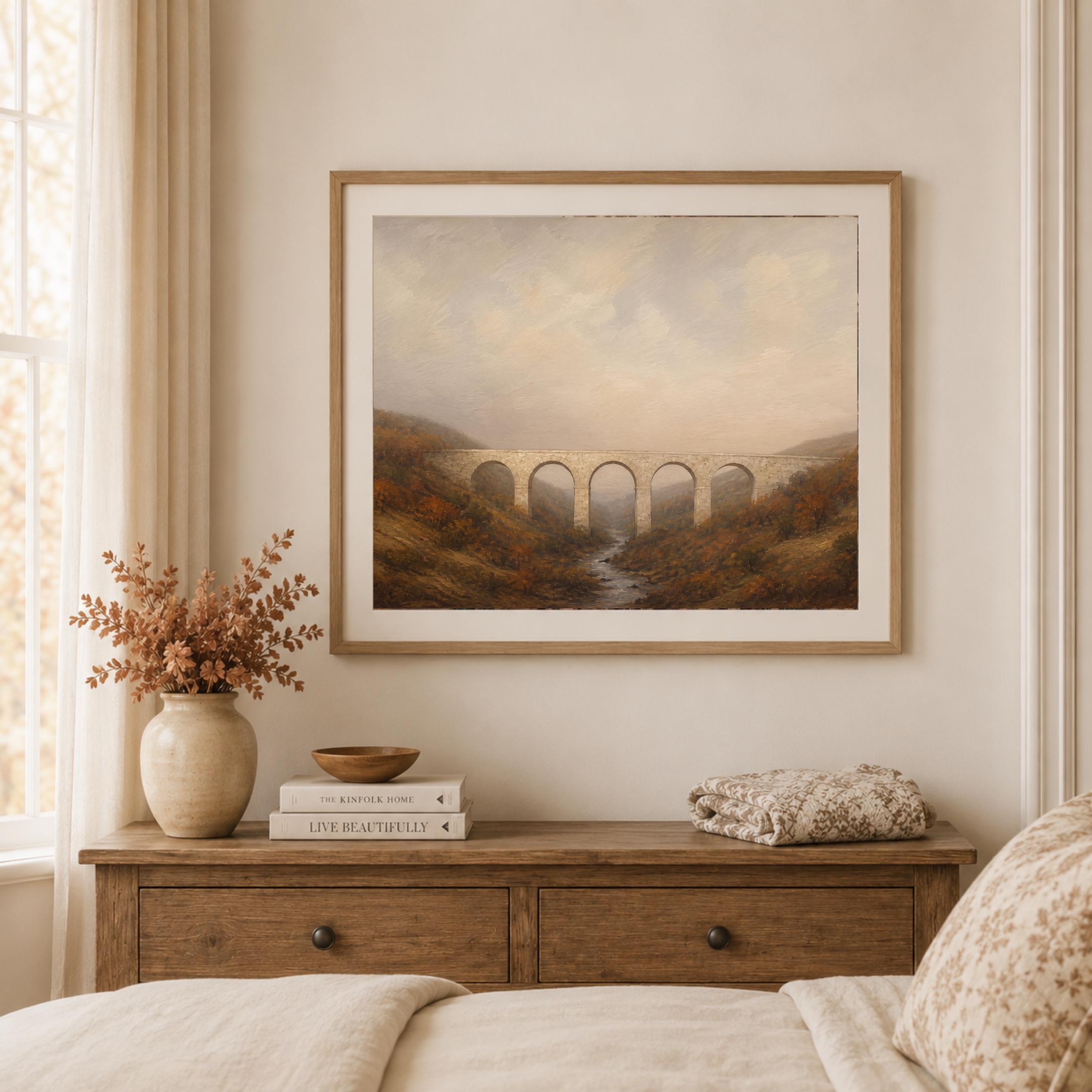Fall Landscape Printable Wall Art | Vintage Stone Bridge Print | Rustic Autumn Countryside Digital Download — image 5