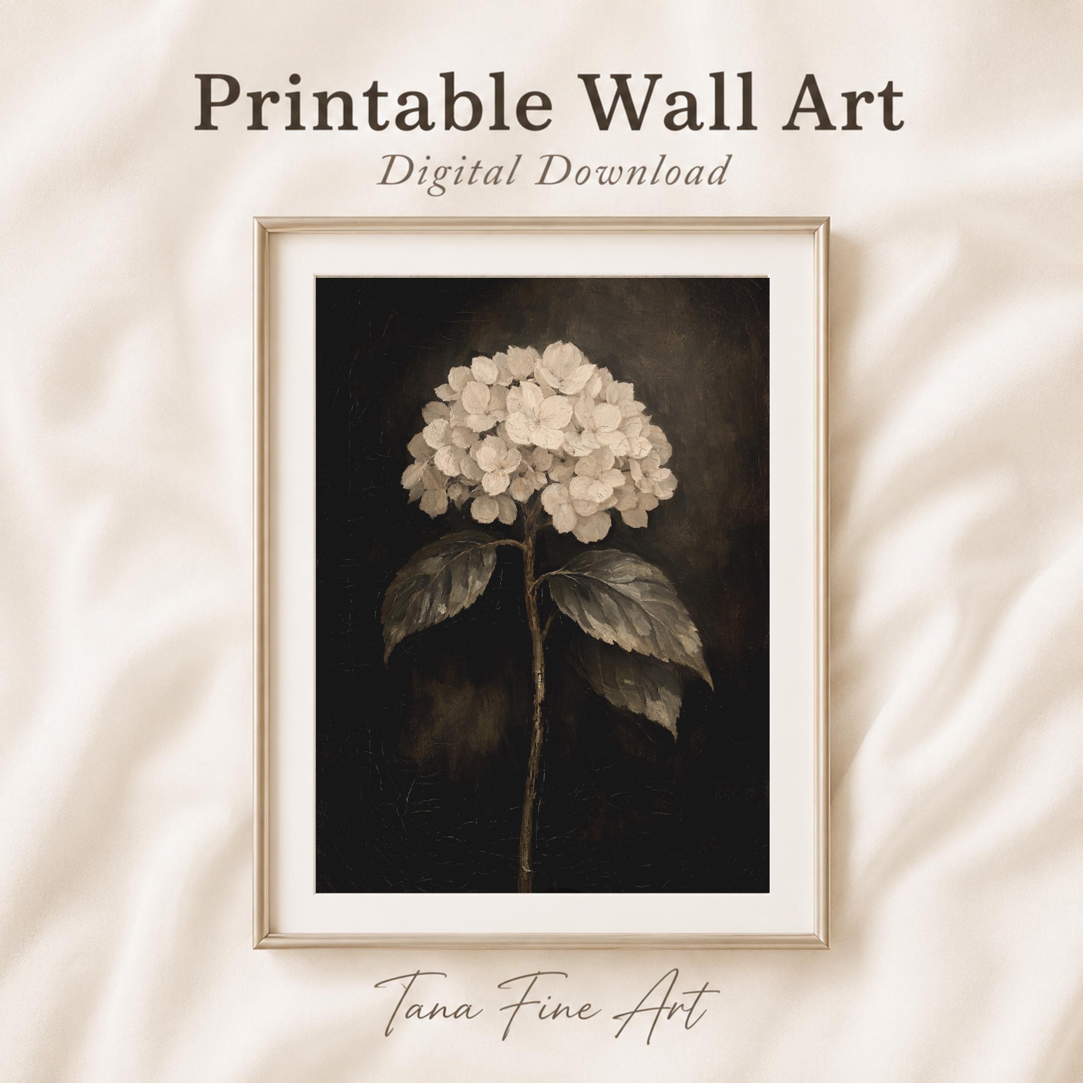 Moody White Hydrangea Art Printable | Vintage Botanical Prints | Vintage Paintings (Digital Download) — image 5