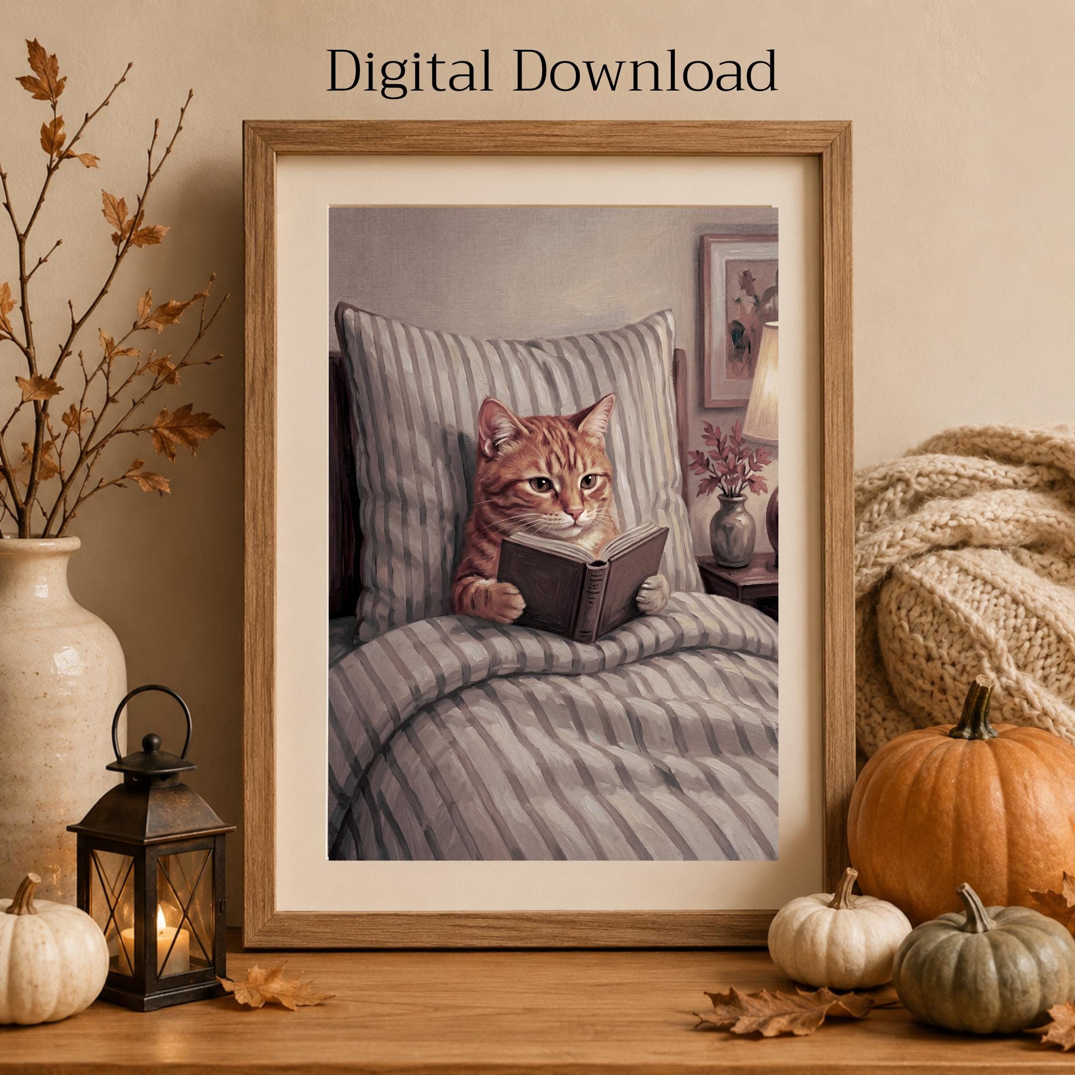 Orange Tabby Cat Reading Art, Cozy Nursery Print, Kids Bedroom Decor (Digital Download) — image 8