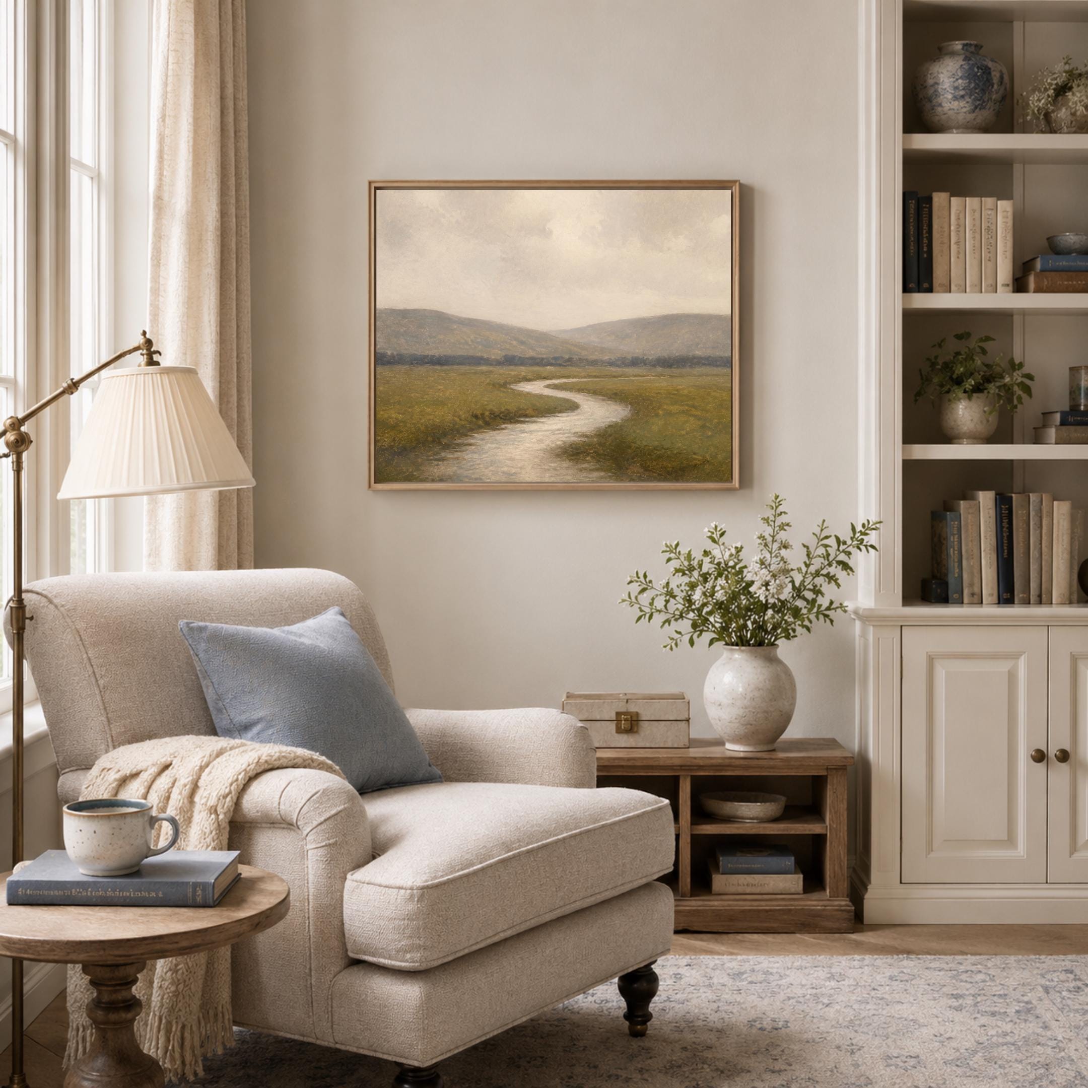 River Landscape Wall Art | Neutral Meadow Print | Vintage Nature Digital Download — image 4