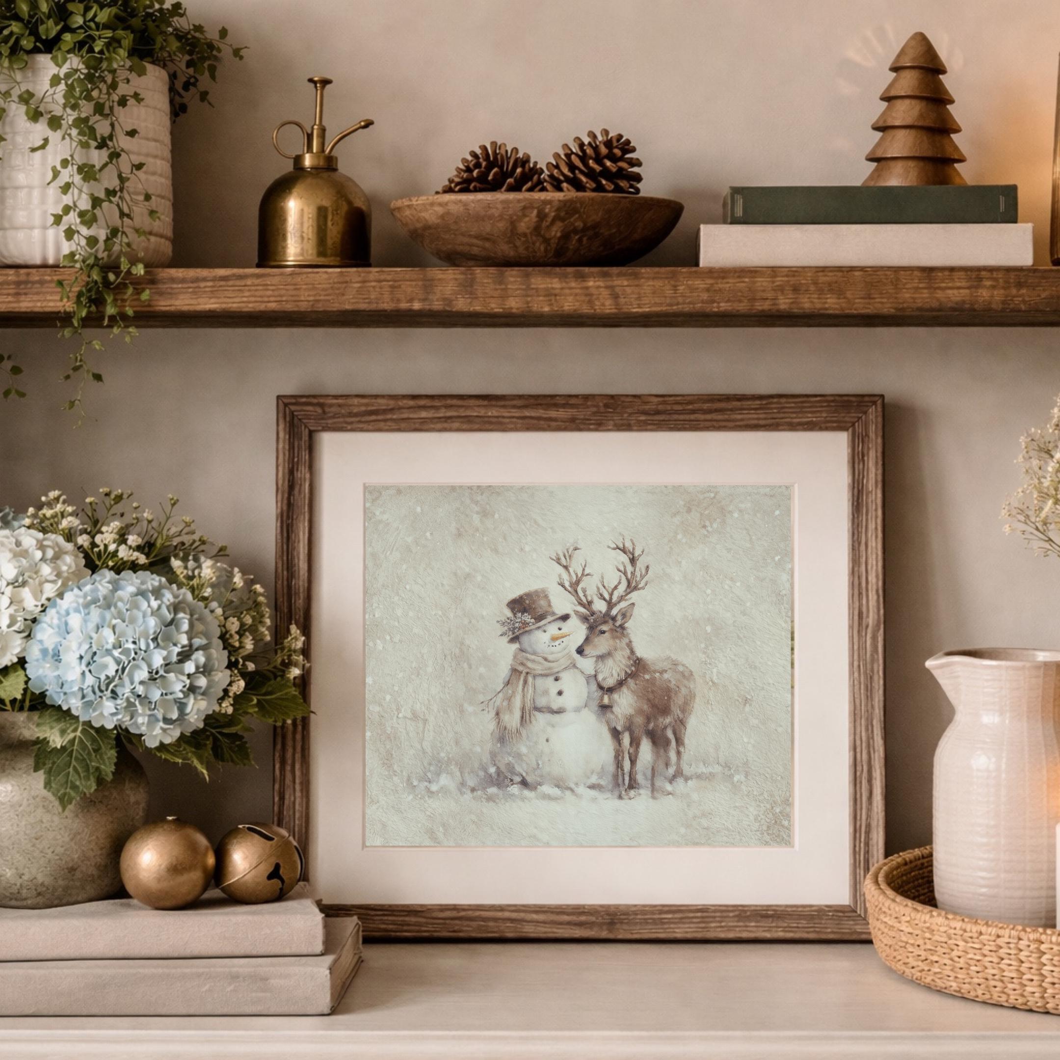 Snowman Reindeer Wall Art Printable | Neutral Winter Animal Print | Cozy Christmas Decor (Digital Download) — image 8