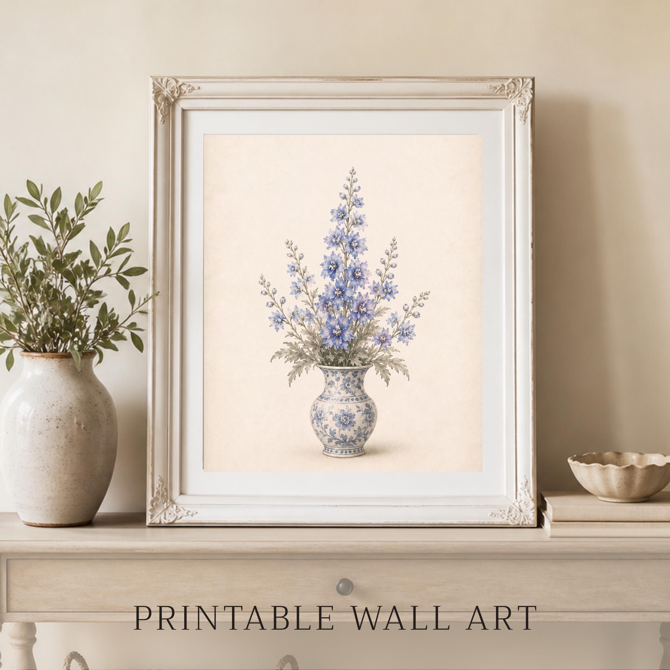 July Birth Flower Bouquet Art Print | Larkspur Printable Art | Blue Floral Vase Digital Download — image 10