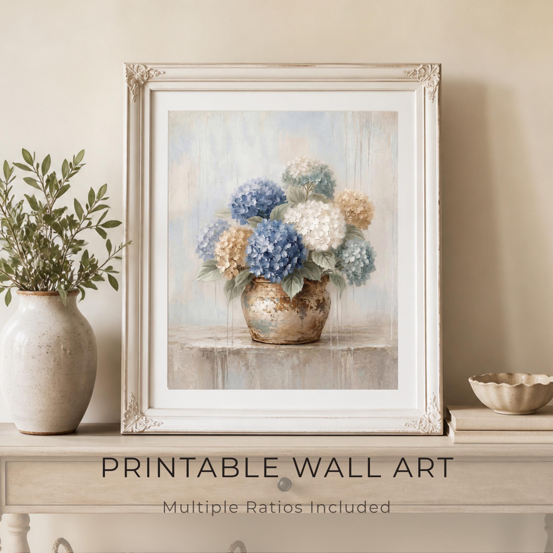 Vintage Hydrangea Printable Wall Art, Blue Floral Still Life, Cottage Kitchen Decor Digital Download — image 4