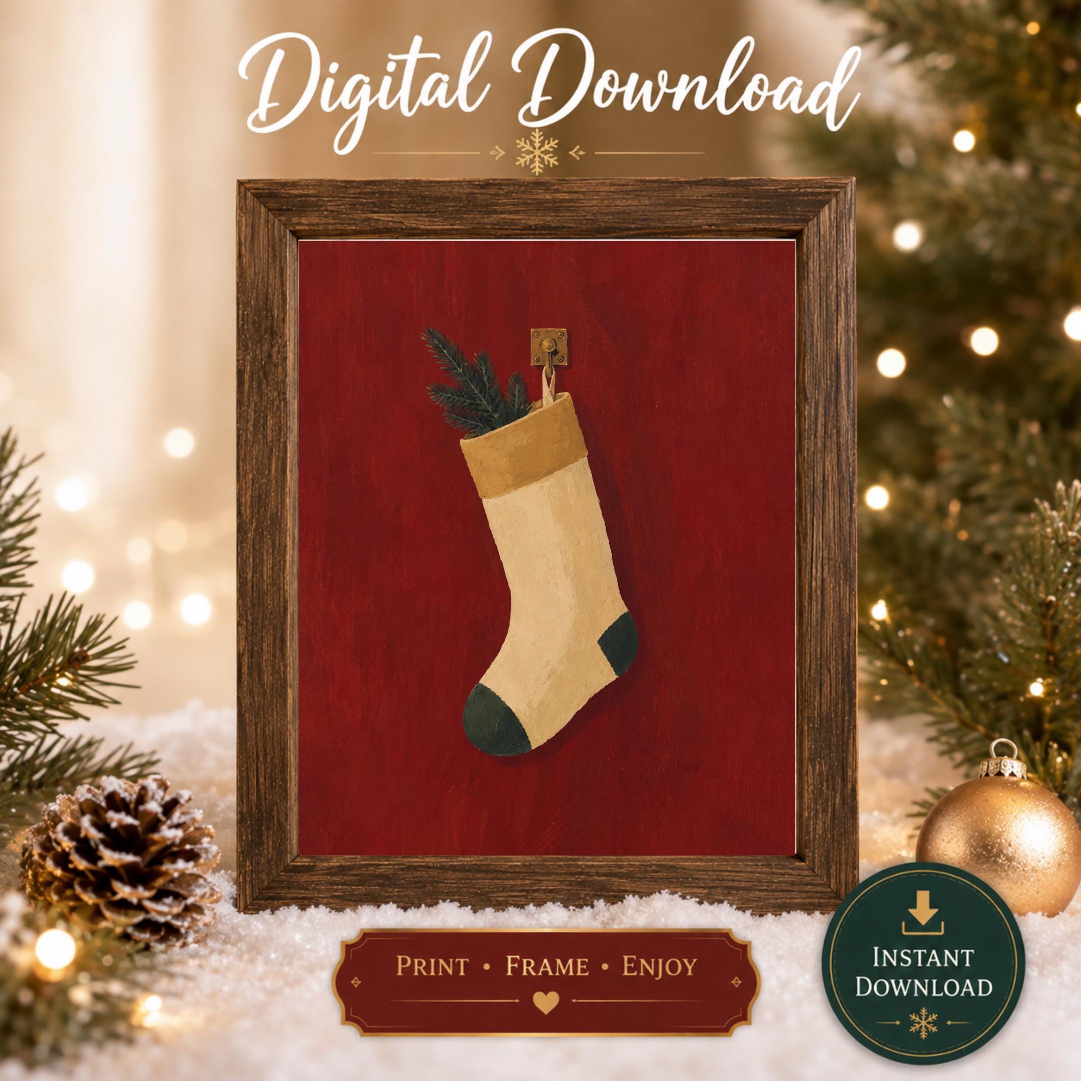 Cream Christmas Stocking on Deep Red