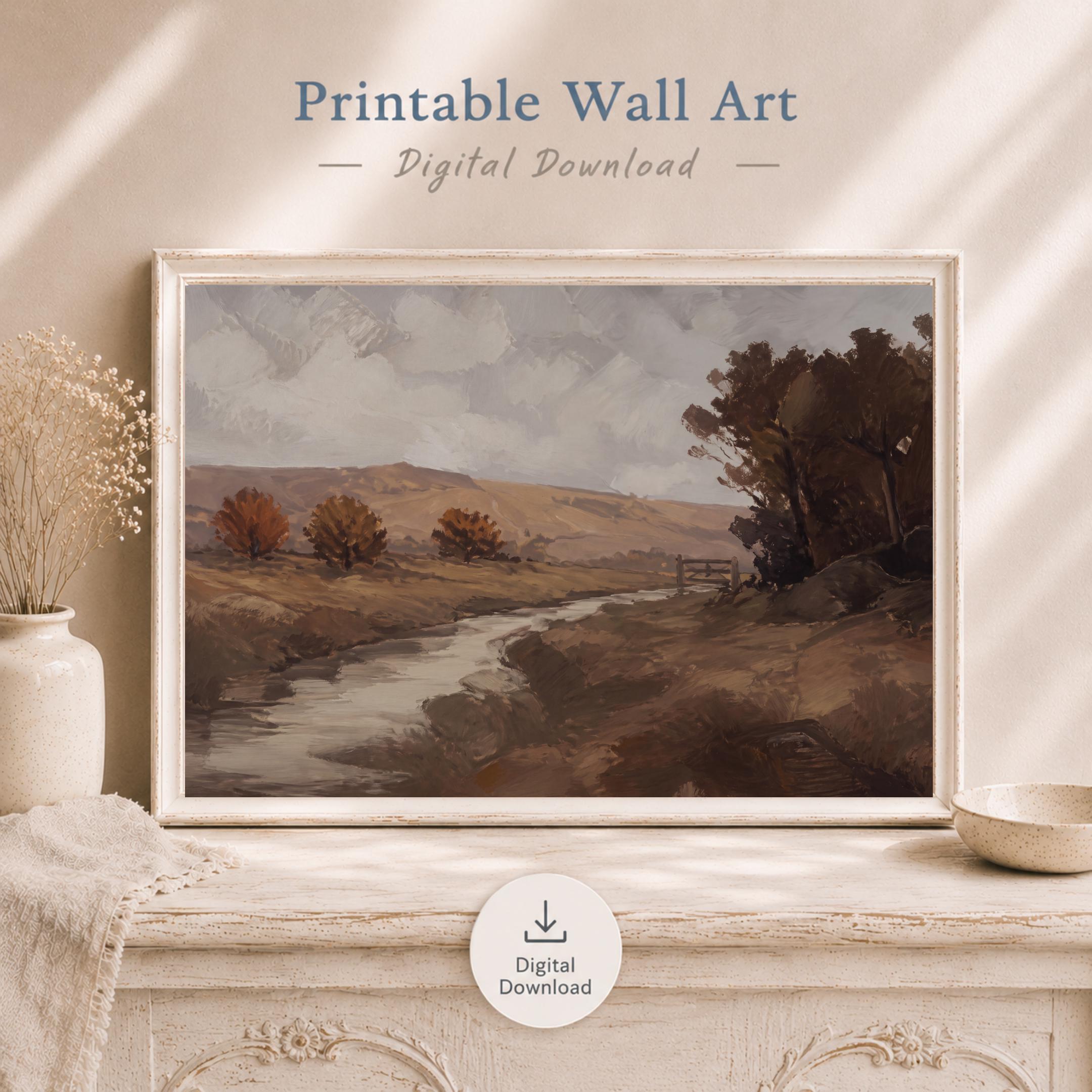 Autumn Landscape Wall Art | Fall Countryside Creek Print | Vintage Farmhouse Digital Download — image 8