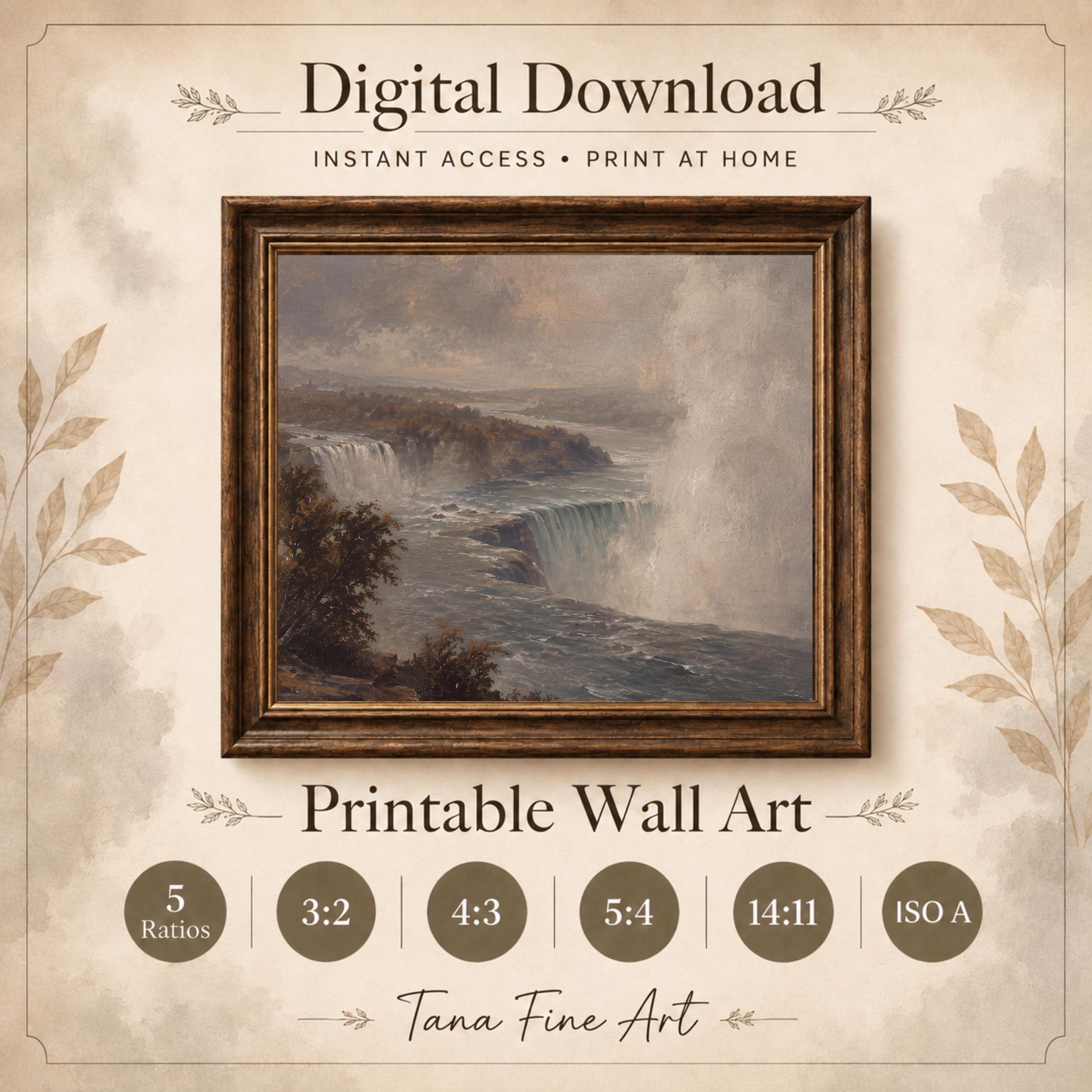 Waterfall Wall Art | Niagara Falls Inspired Landscape Print | Moody Vintage Nature Digital Download — image 6