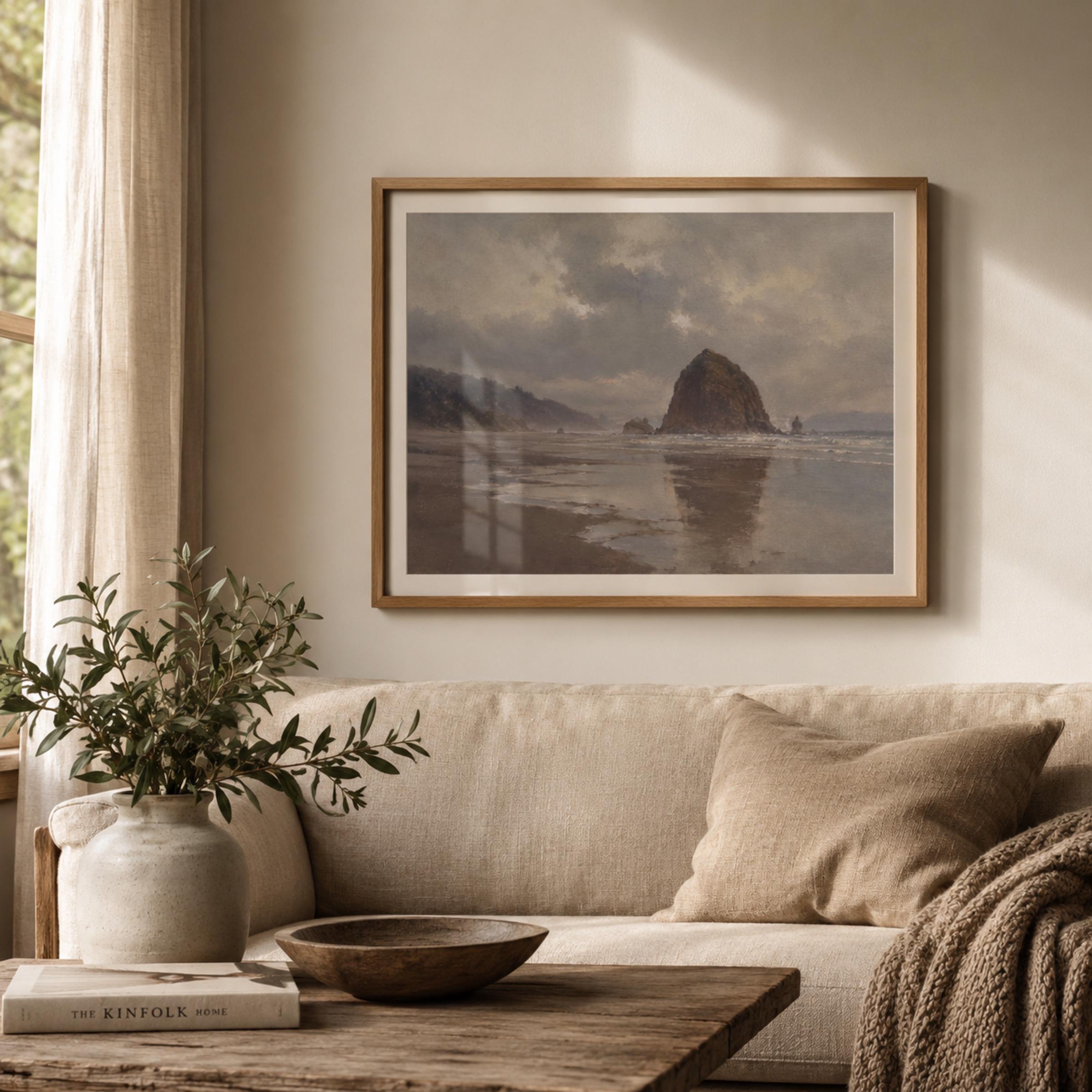 Coastal Landscape Wall Art | Cannon Beach Inspired Print | Moody Vintage Seascape Digital Download — image 4