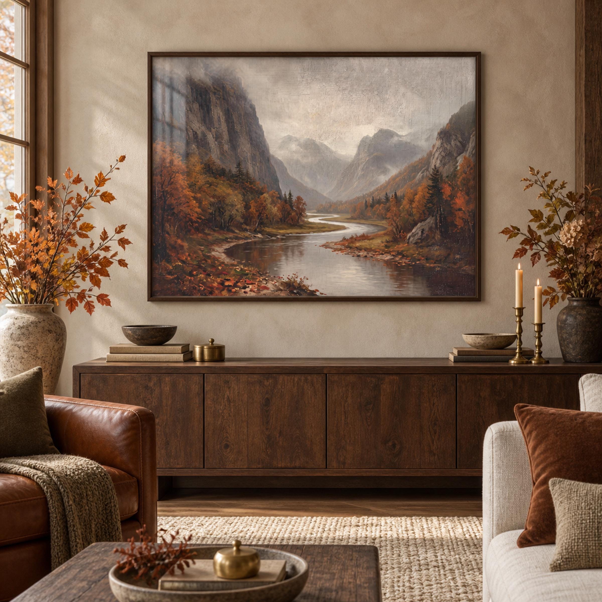 Autumn Mountain Printable Wall Art, Moody River Valley Landscape, Rustic Decor Digital Download — image 3