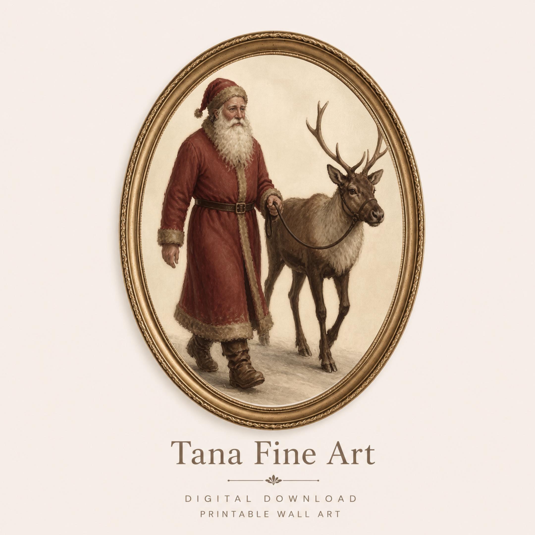 Vintage Santa and Reindeer Printable Wall Art, Old World Christmas Digital Download — image 5