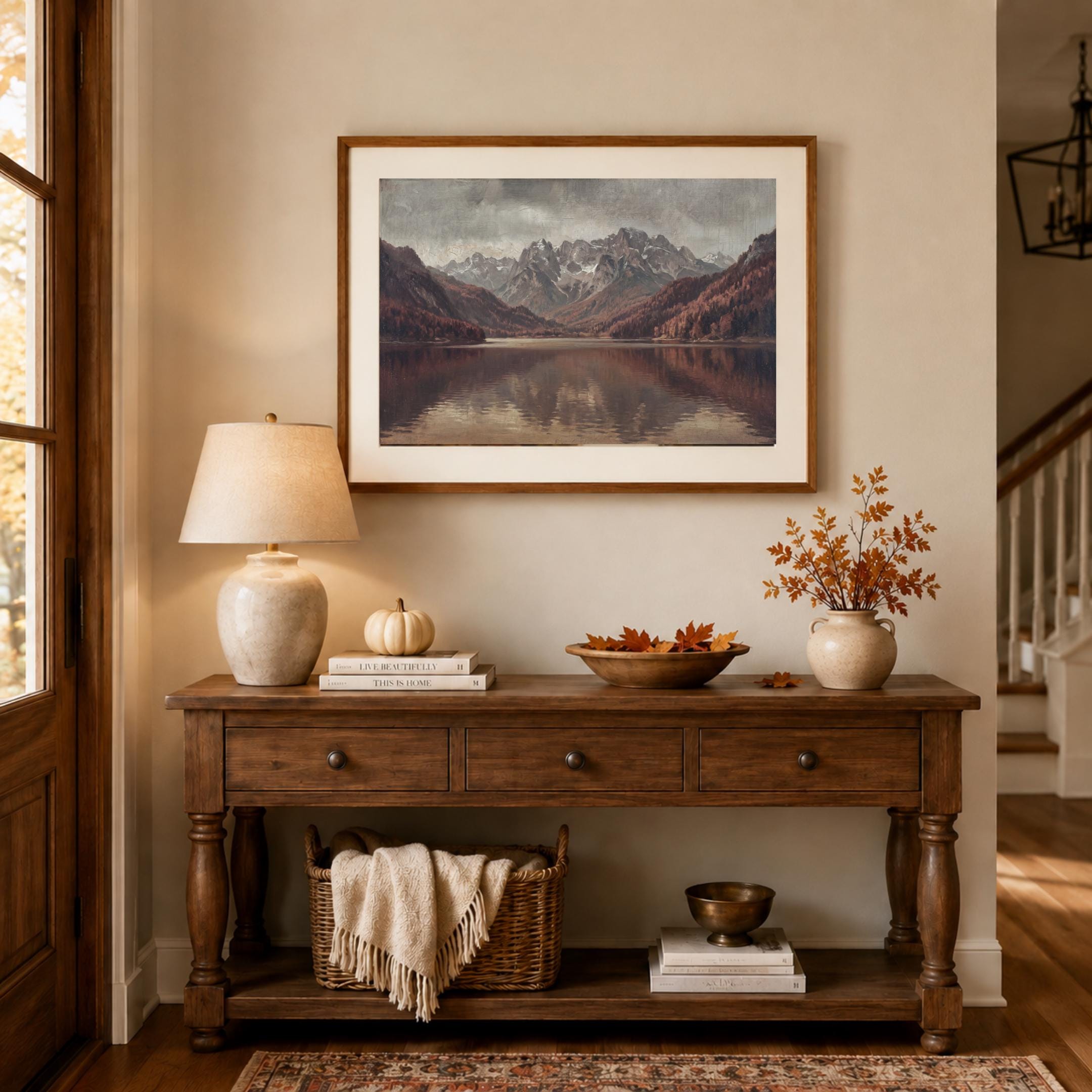 Vintage Fall Mountain Lake Printable Wall Art, Moody Alpine Landscape, Rustic Cabin Digital Download — image 7
