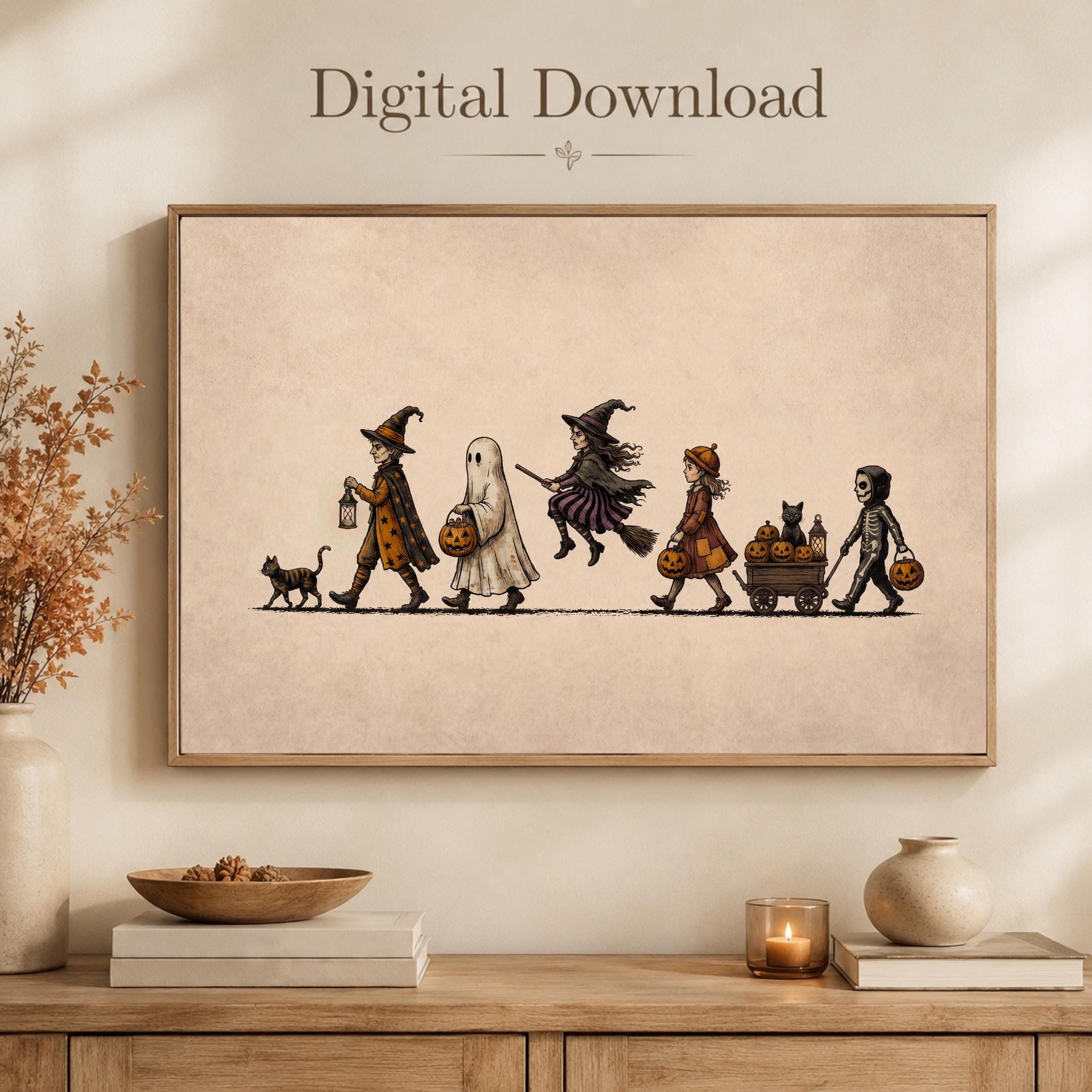 Vintage Halloween Wall Art, Trick or Treat Parade Print, Whimsical Halloween Decor (Digital Download) — image 6