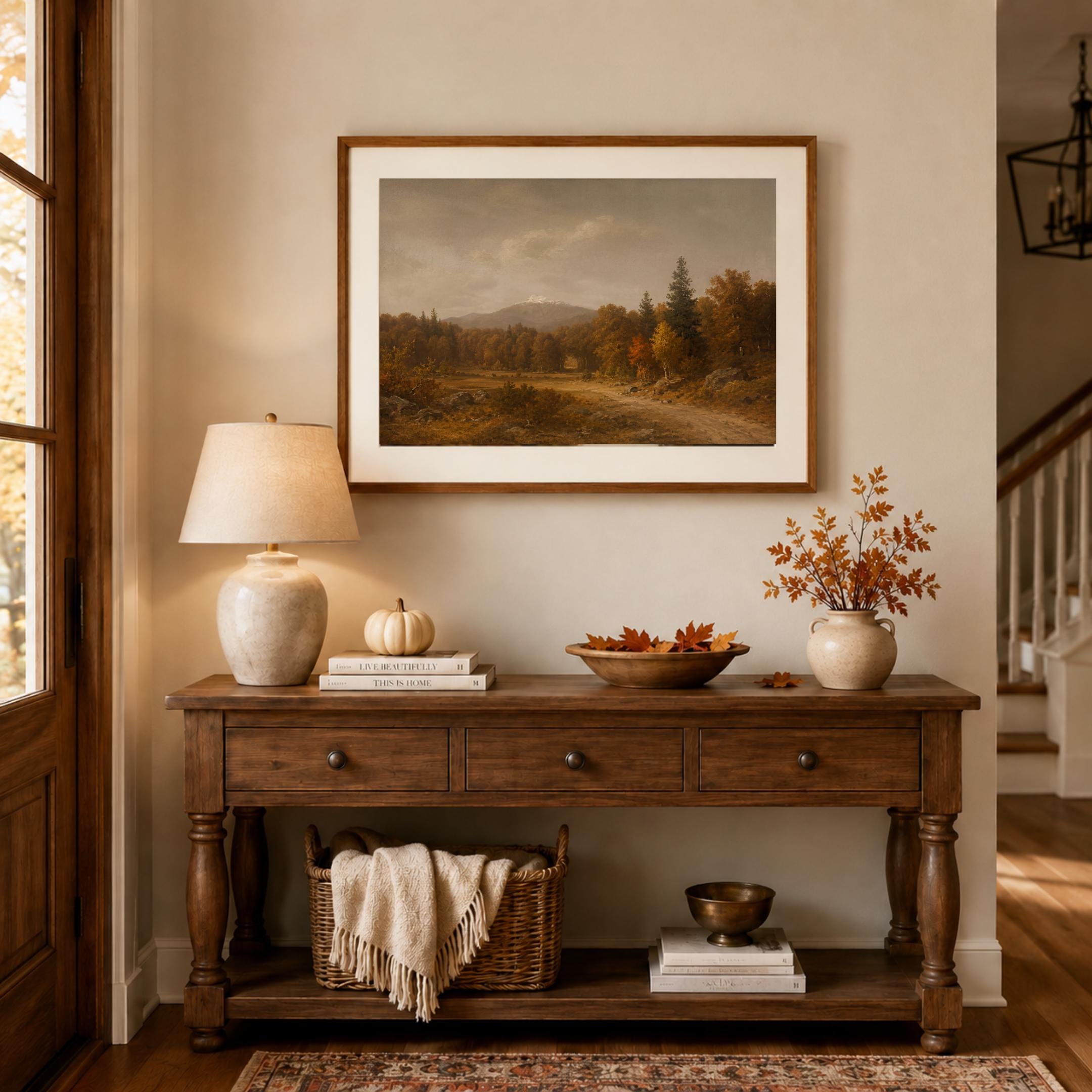 Moody Fall Forest Landscape Wall Art, Rustic Autumn Mountain, Dark Forest Decor (Digital Download) — image 4