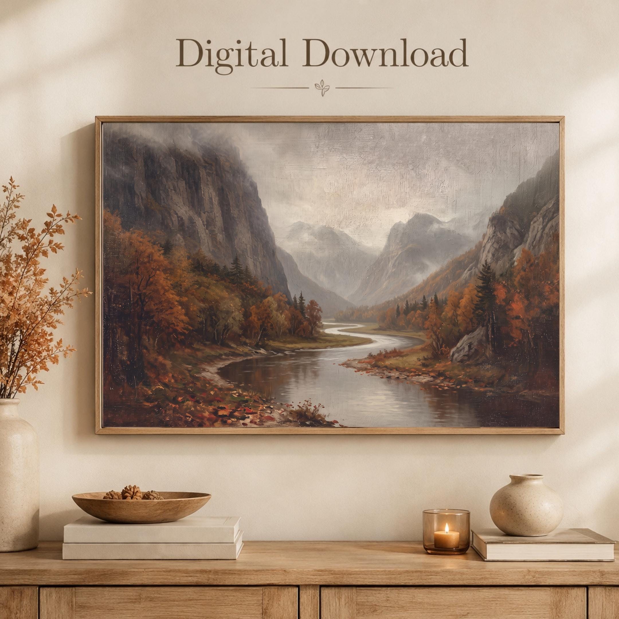 Autumn Mountain Printable Wall Art, Moody River Valley Landscape, Rustic Decor Digital Download — image 5