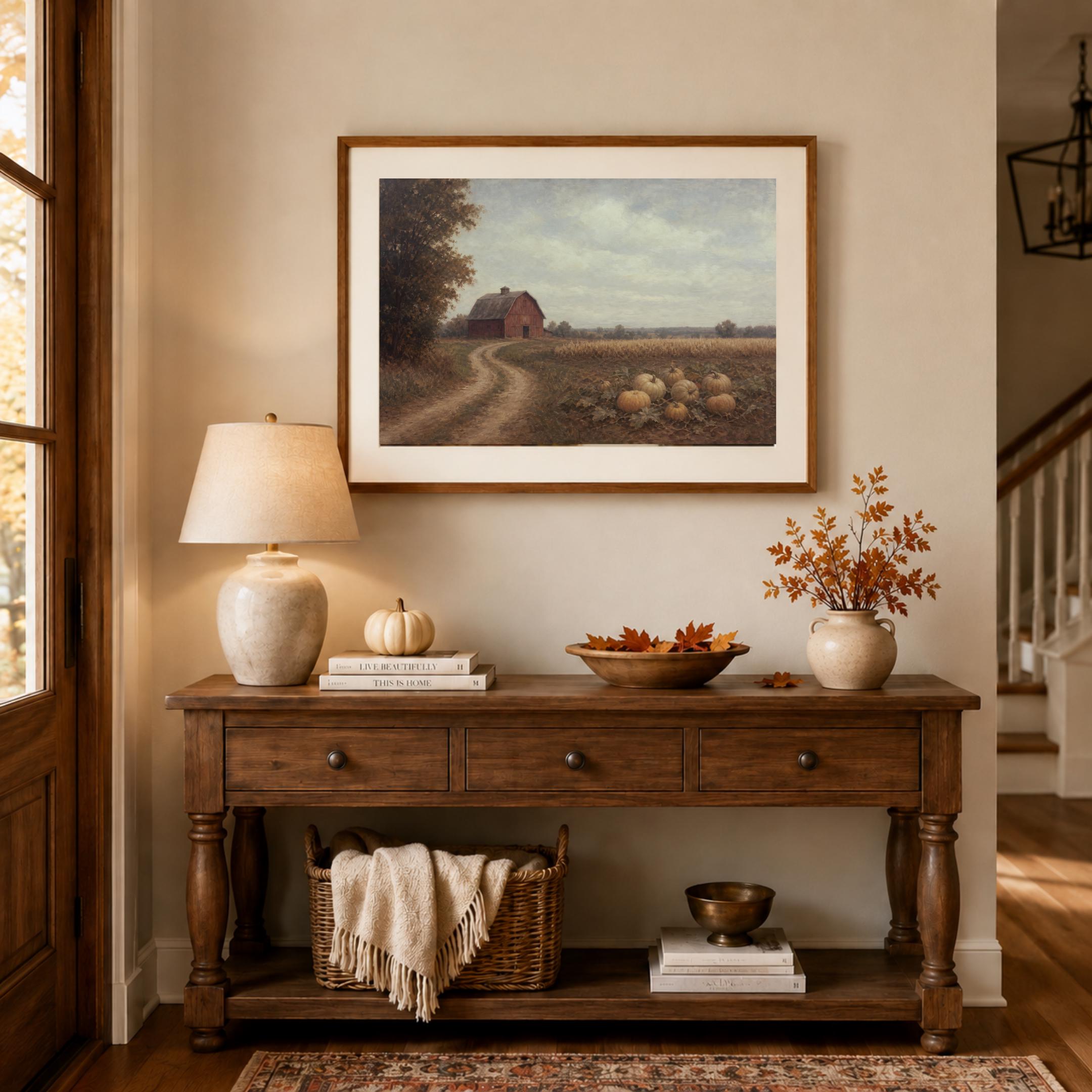 Pumpkin Farm Wall Art | Rustic Barn Landscape Print | Fall Printable Digital Download — image 7