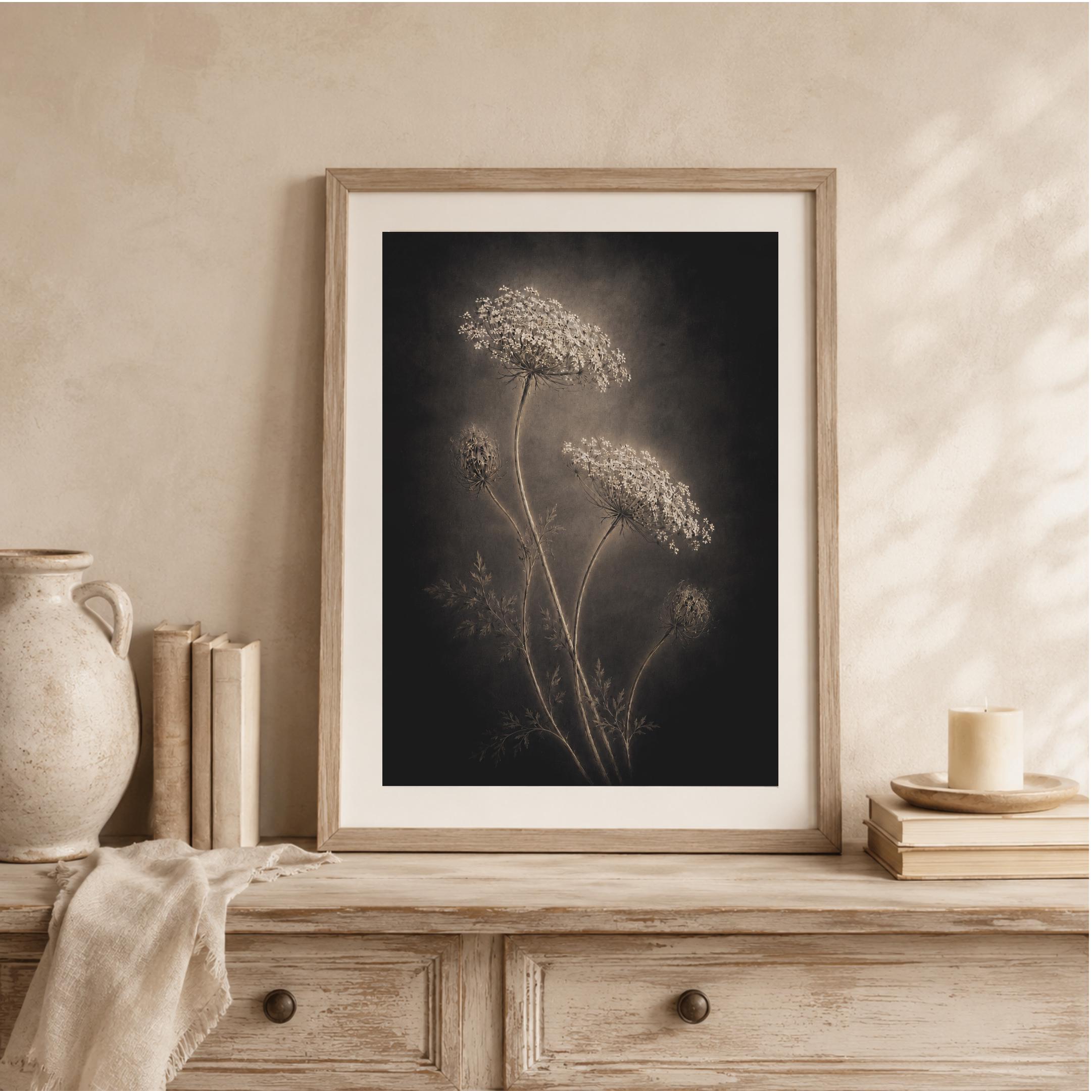 Queen Annes Lace Wall Art, Dark Floral Still Life, Moody Botanical Prints (Digital Download) — image 9