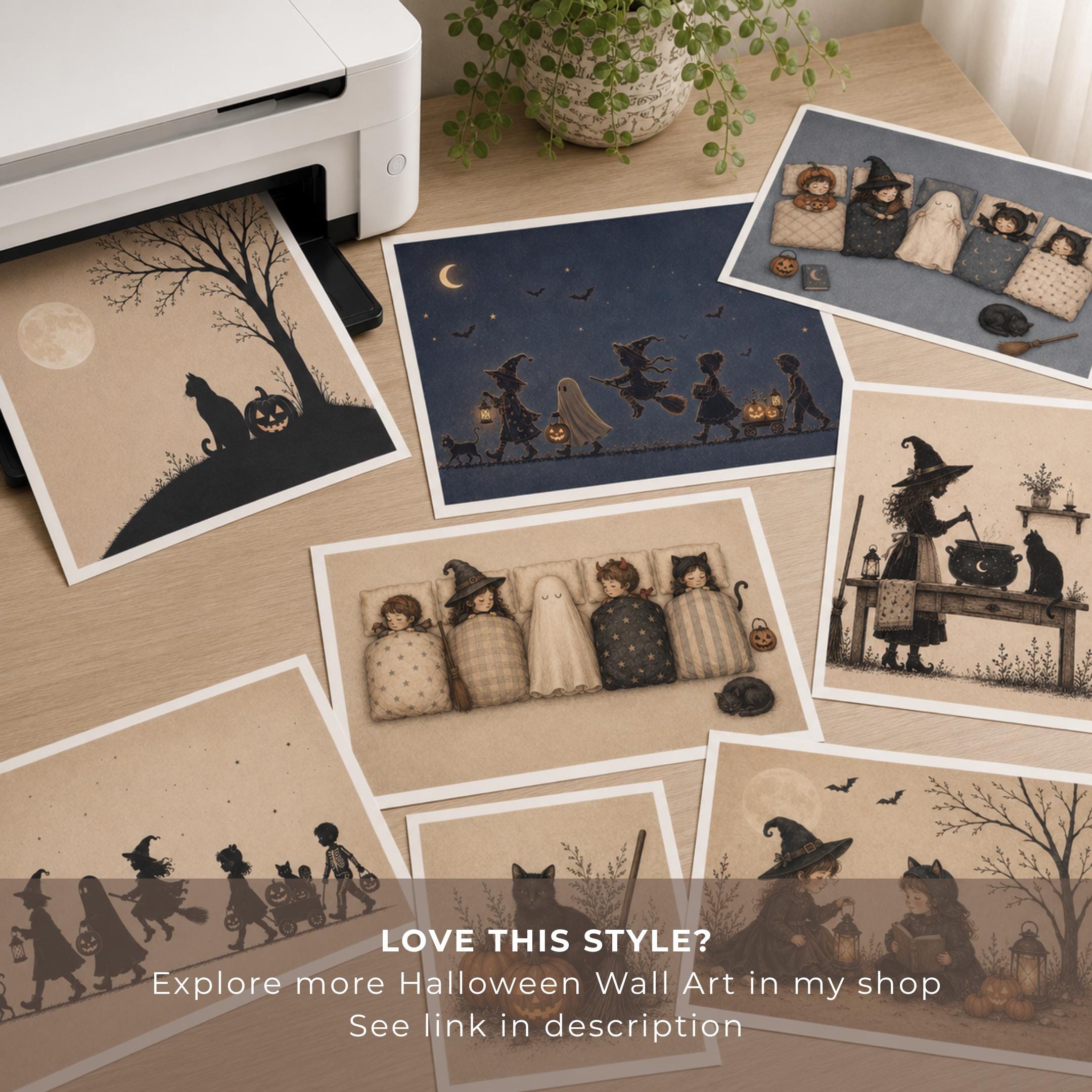 Funny Halloween Silhouette Wall Art, Black Cat Witch Printable, Vintage Witchy Decor, Digital Download — image 8