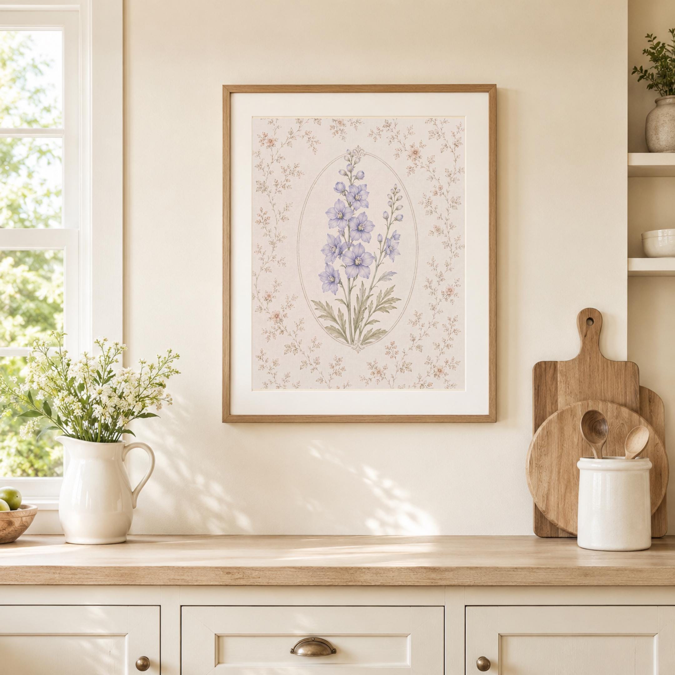 July Birth Month Flower Print | Larkspur Printable Wall Art | Vintage Botanical Gift Digital Download — image 8