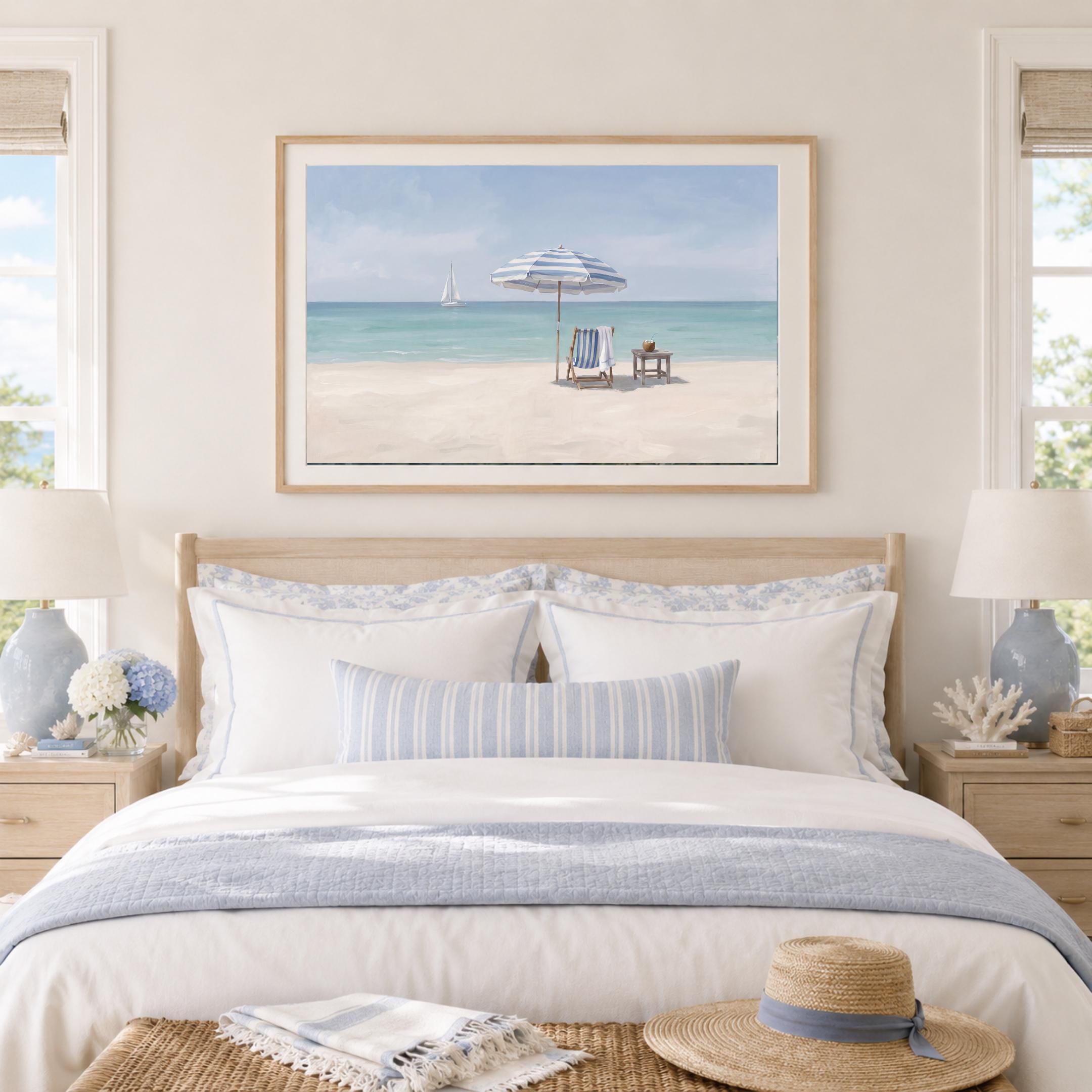 Coastal Beach Wall Art, Minimal Summer Ocean, Blue White Beach House Decor (Digital Download) — image 4