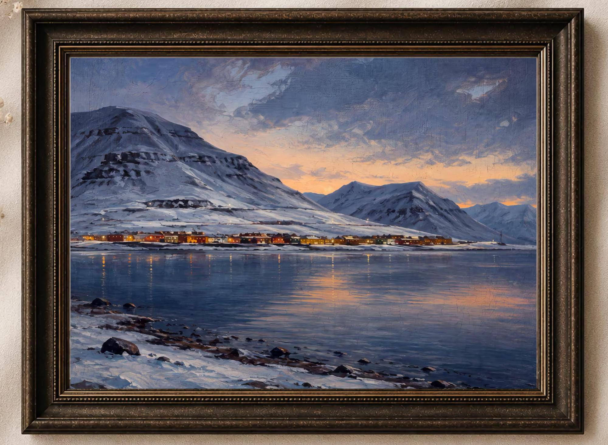 Svalbard-Inspired Village at Winter Twilight — image 2