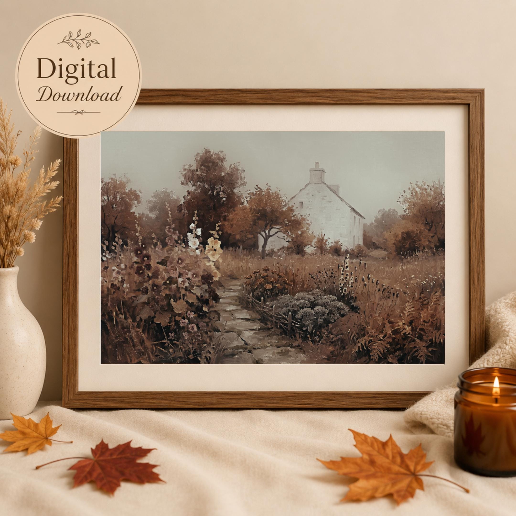 Fall Cottage Garden Wall Art, Rustic Autumn Floral Landscape Print, Farmhouse Decor (Digital Download) — image 6