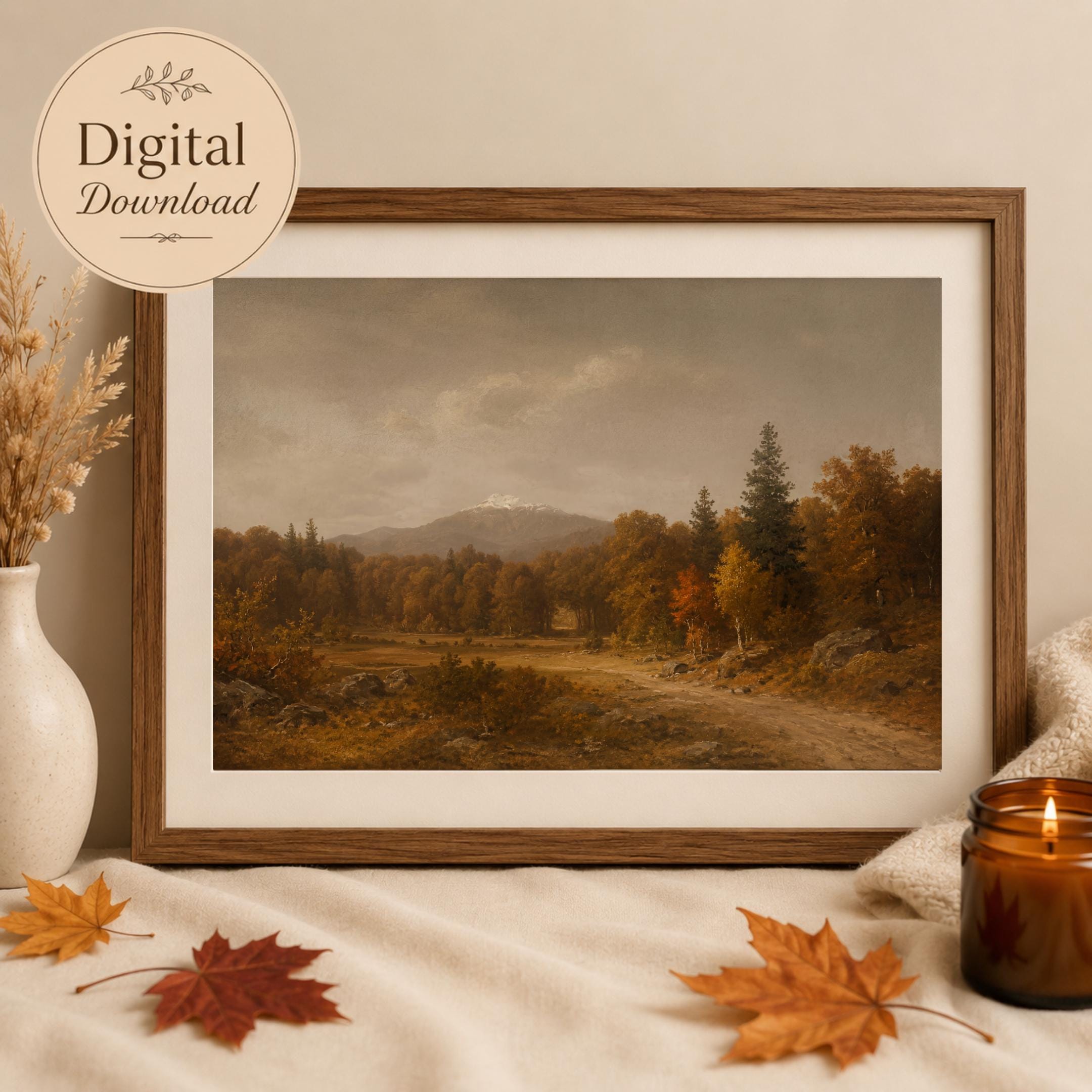 Moody Fall Forest Landscape Wall Art, Rustic Autumn Mountain, Dark Forest Decor (Digital Download)