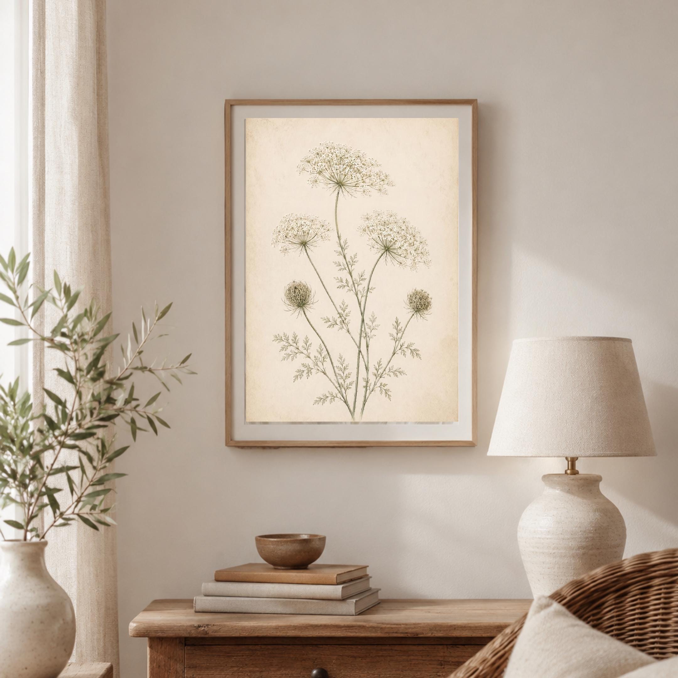 Queen Annes Lace Print, Vintage Botanical Prints, Neutral Floral Wall Art (Digital Download) — image 6