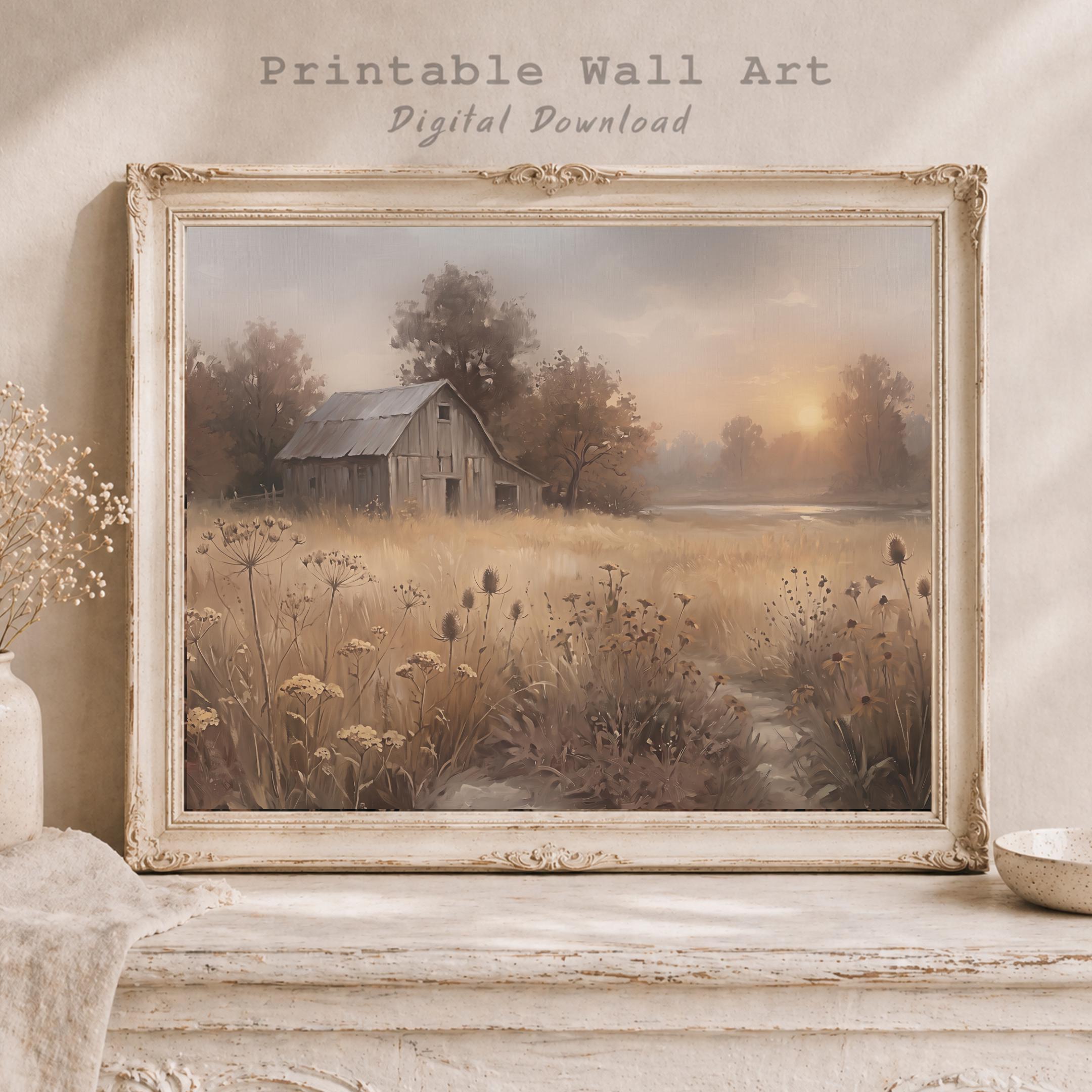 Fall Barn Wall Art, Rustic Autumn Meadow Landscape Print, Pastoral Farmhouse Decor (Digital Download) — image 8